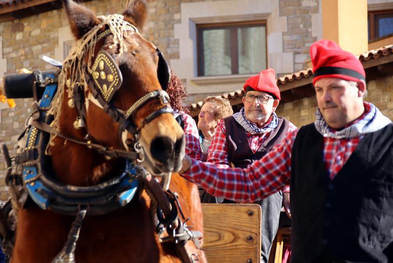 A horse pulling a carriage during the Tres Tombs parade in Taradell on January 12, 2025