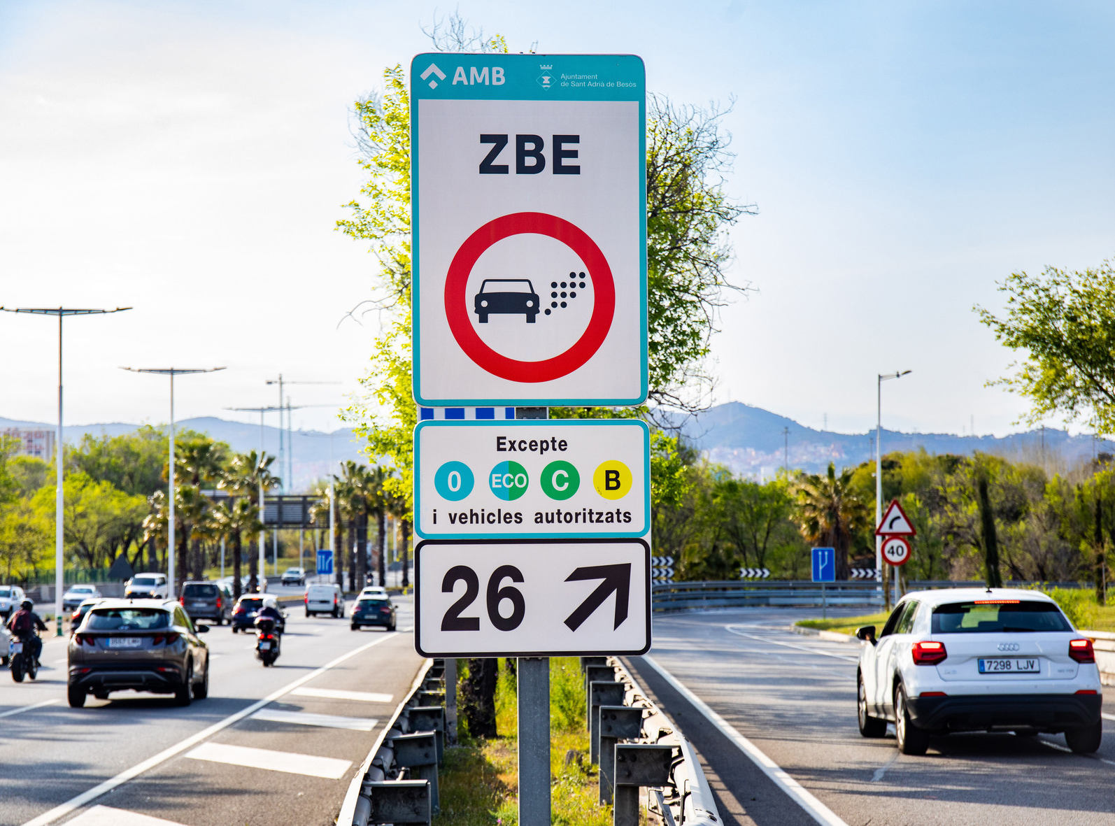 Low emission zone sign in Barcelona area