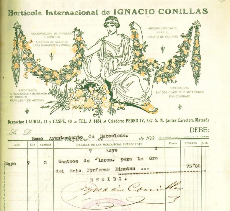 A flower shop invoice charged at Barcelona city council after buying flowers for Elsa Einstein