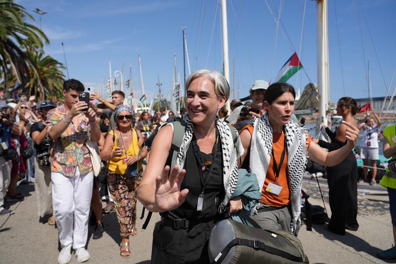 Former Barcelona mayor Ada Colau before boarding one of the Global Sumud Flotilla vessels in the Catalan capital on August 31, 2025