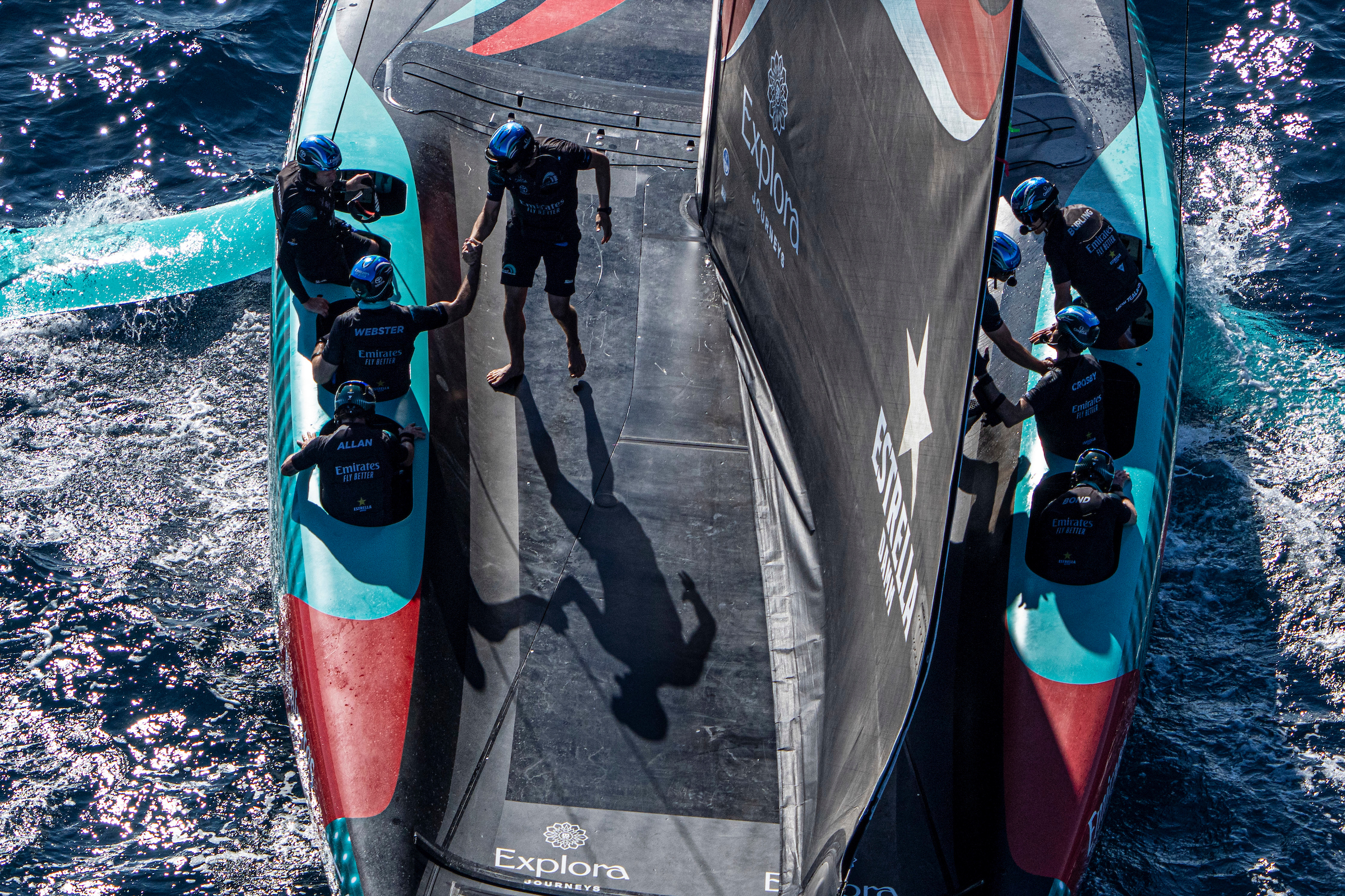 Emirates Team New Zealand celebrate their America's Cup victory in Barcelona on October 19, 2024