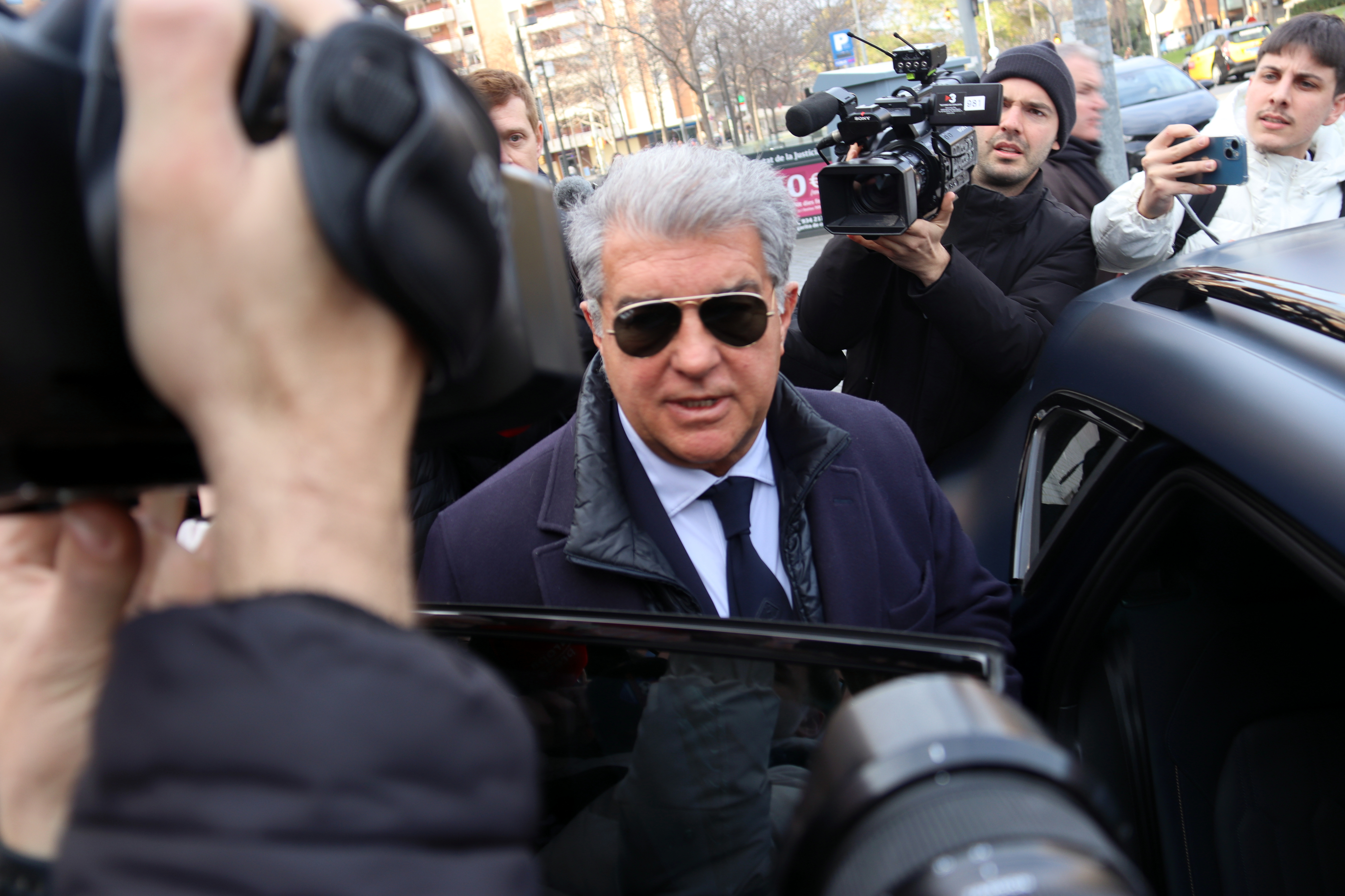 Joan Laporta leaves a court in Barcelona after testifying in a fraud case on January 20, 2025