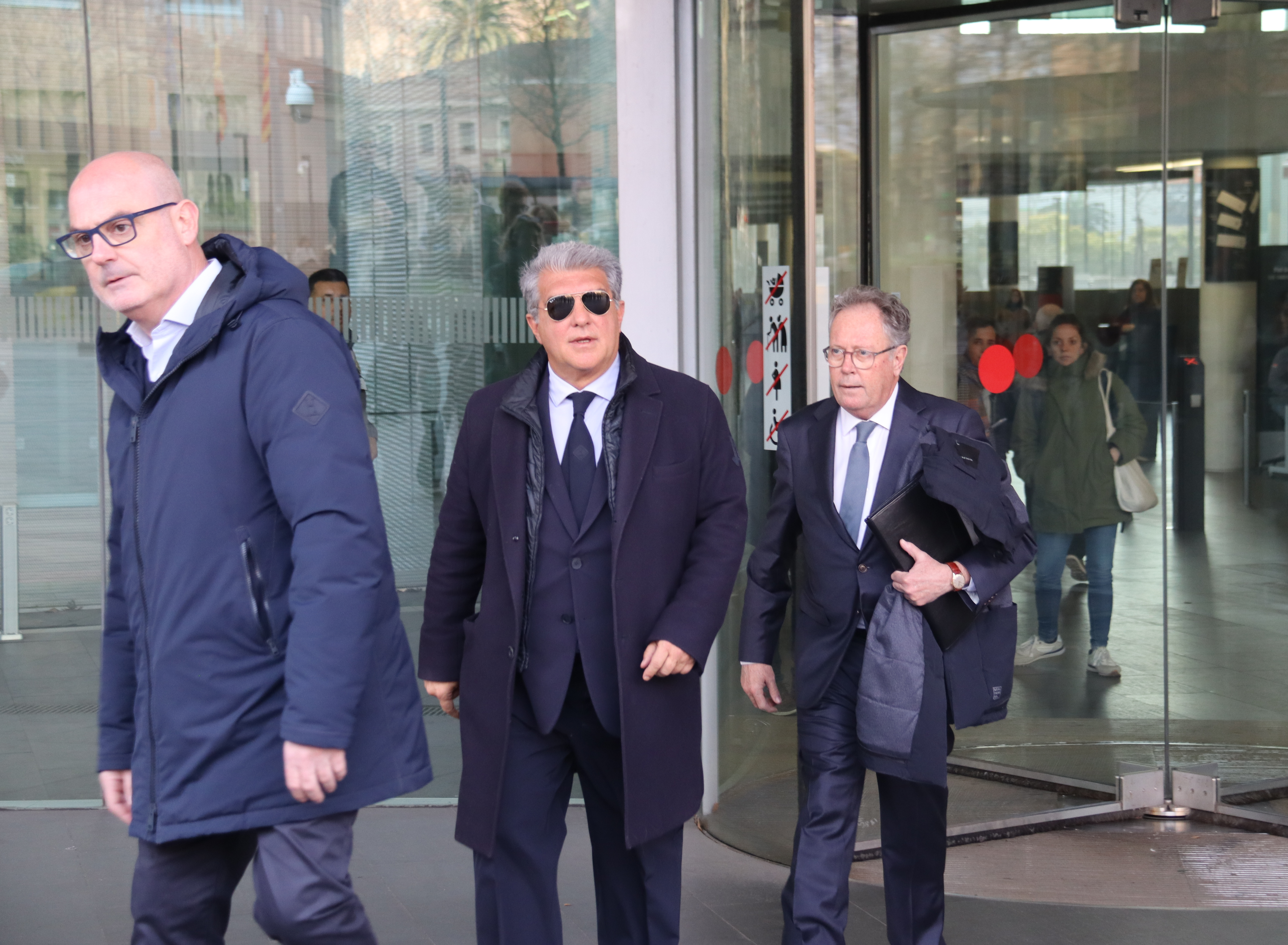 Joan Laporta leaves a court in Barcelona after testifying in a fraud case on January 20, 2025