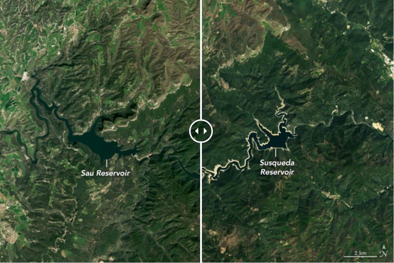 Sau and Susqueda reservoirs on March 21, 2021 and April 12, 2023 in satellite imagery