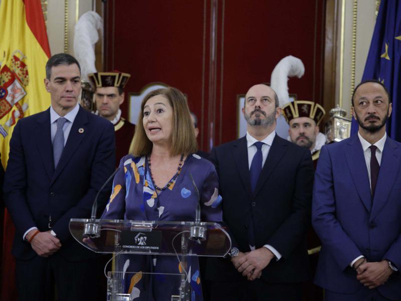 Spanish Congress speaker Francina Armengol speaking at a Constitution Day event