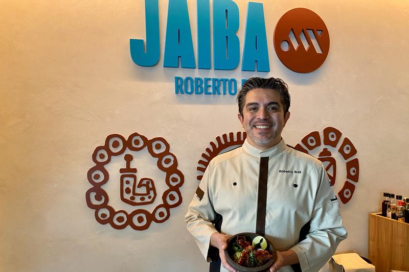 Chef Roberto Ruiz posing with a guacamole at his restaurant Jaiba MX, Barcelona on February 14. 