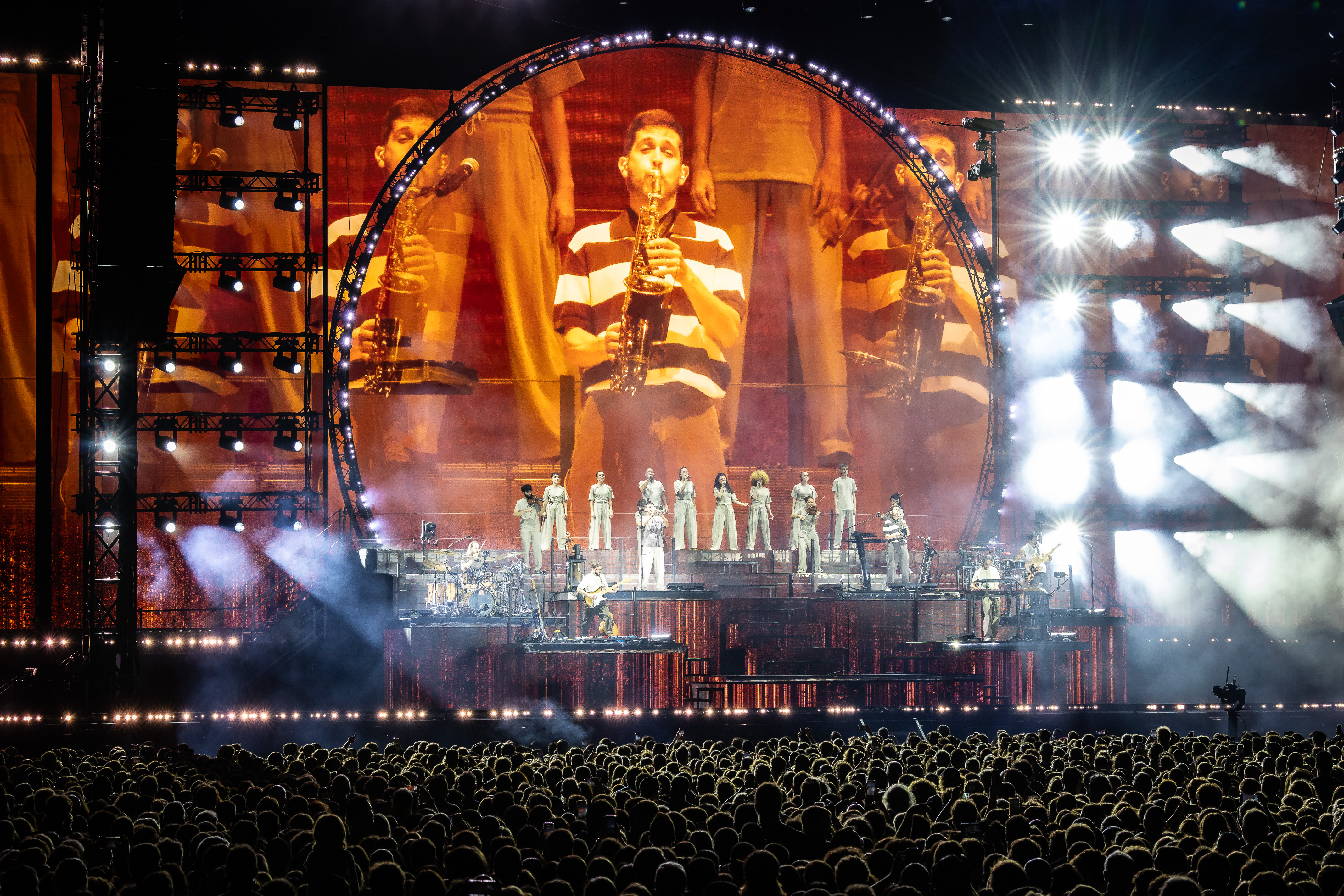 A moment from the first of Oques Grasses' four farewell concerts at the Lluís Companys Olympic Stadium.