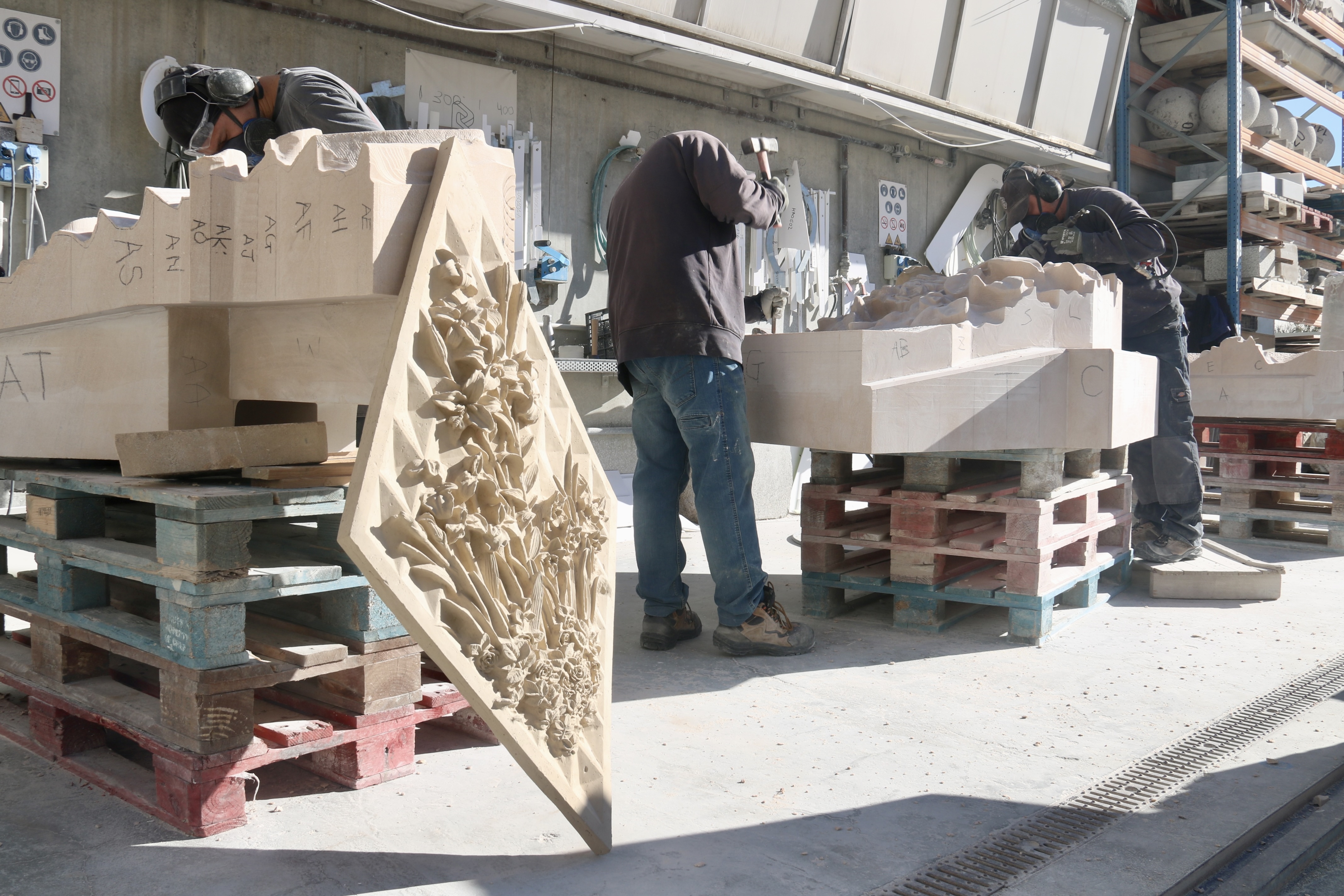 Sculpted pieces that will go on the Tower of Jesus Christ