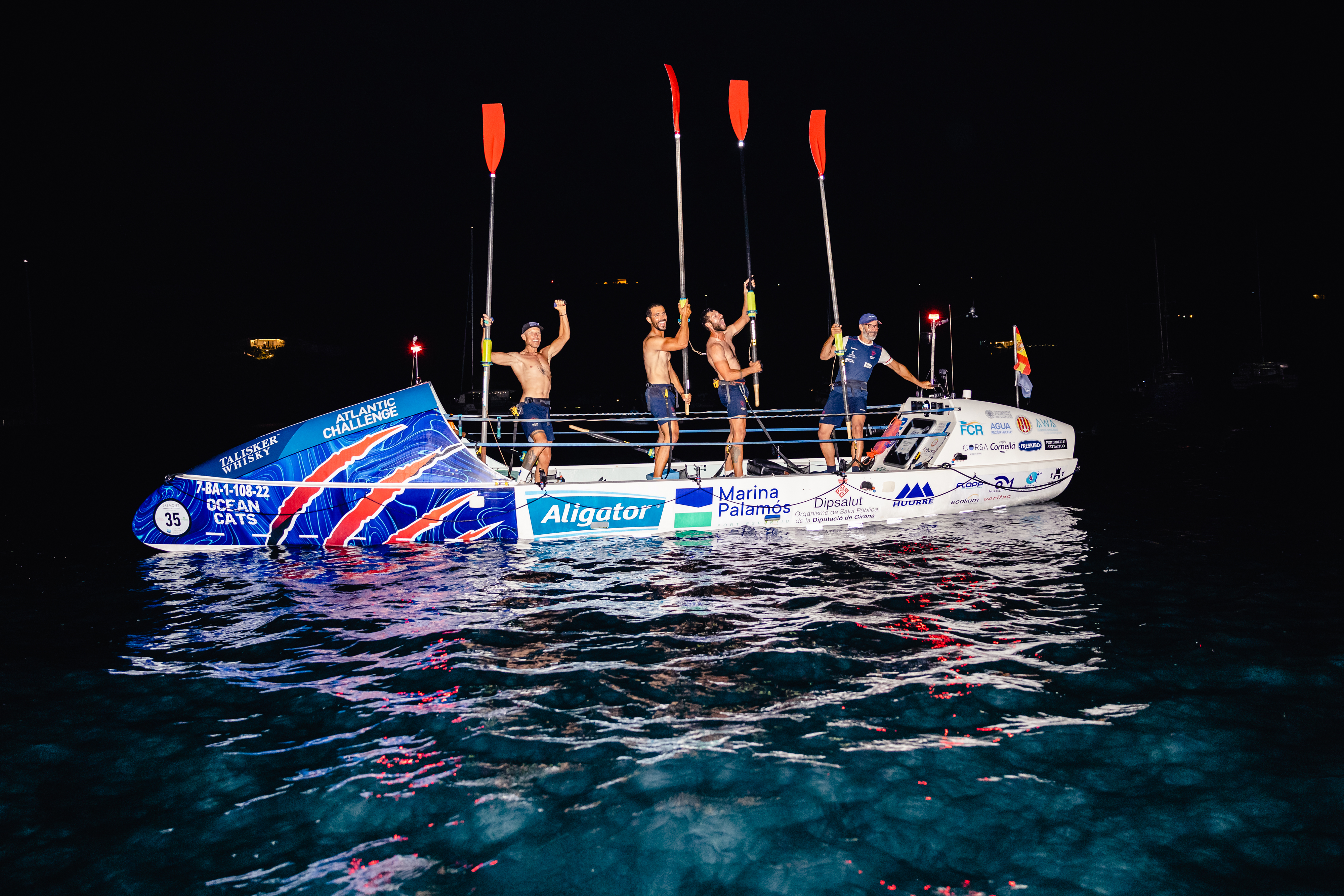 The Ocean Cats rowing team after winning the Talisker Atlantic Challenge 2022 competition on January 13, 2023