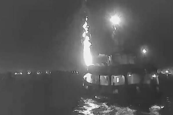 A CCTV camera from a nearby boat captured the moment a large fireball exploded over the Family vessel