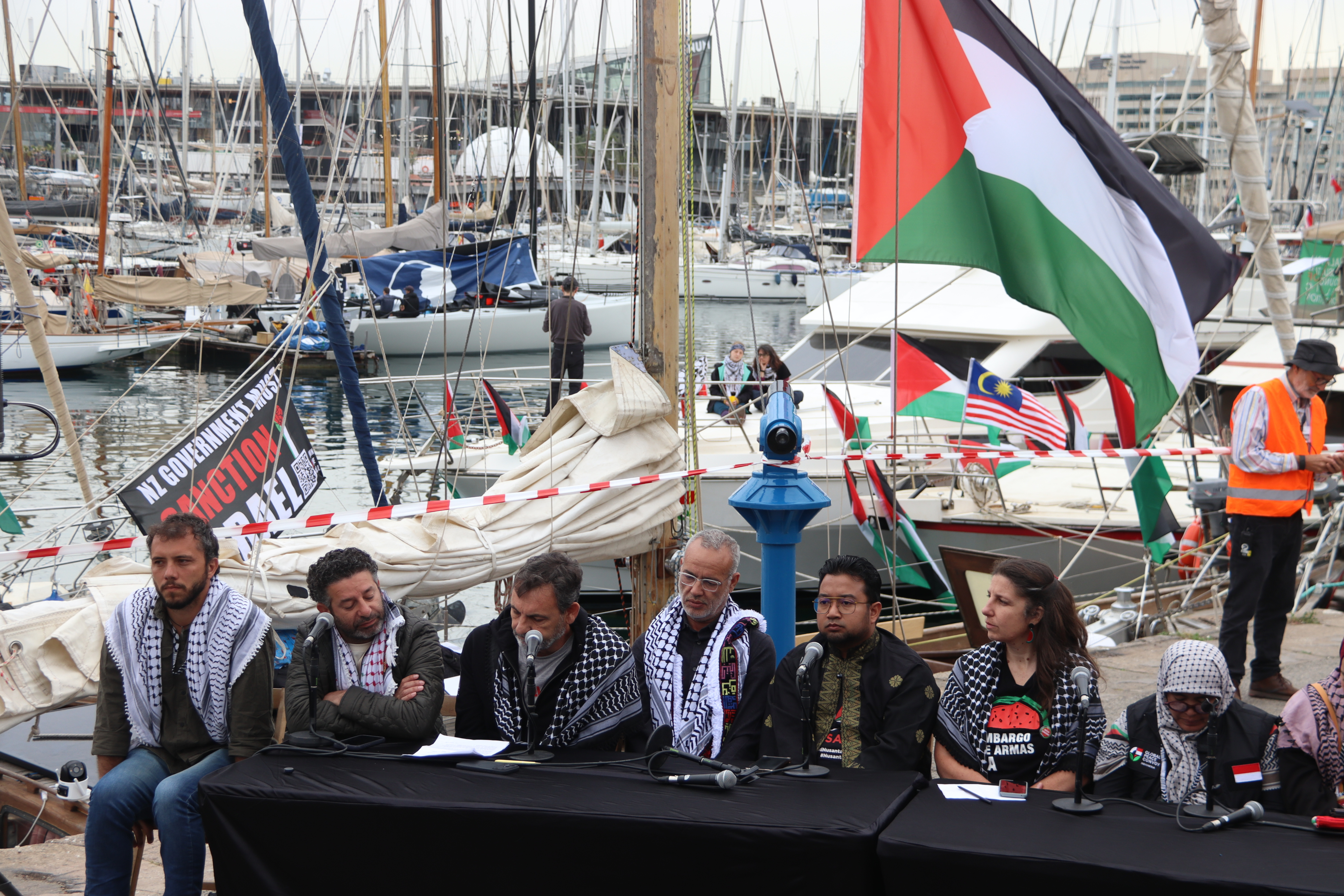 Members of the Global Sumud Flotilla at a press conference ahead of their second expedition