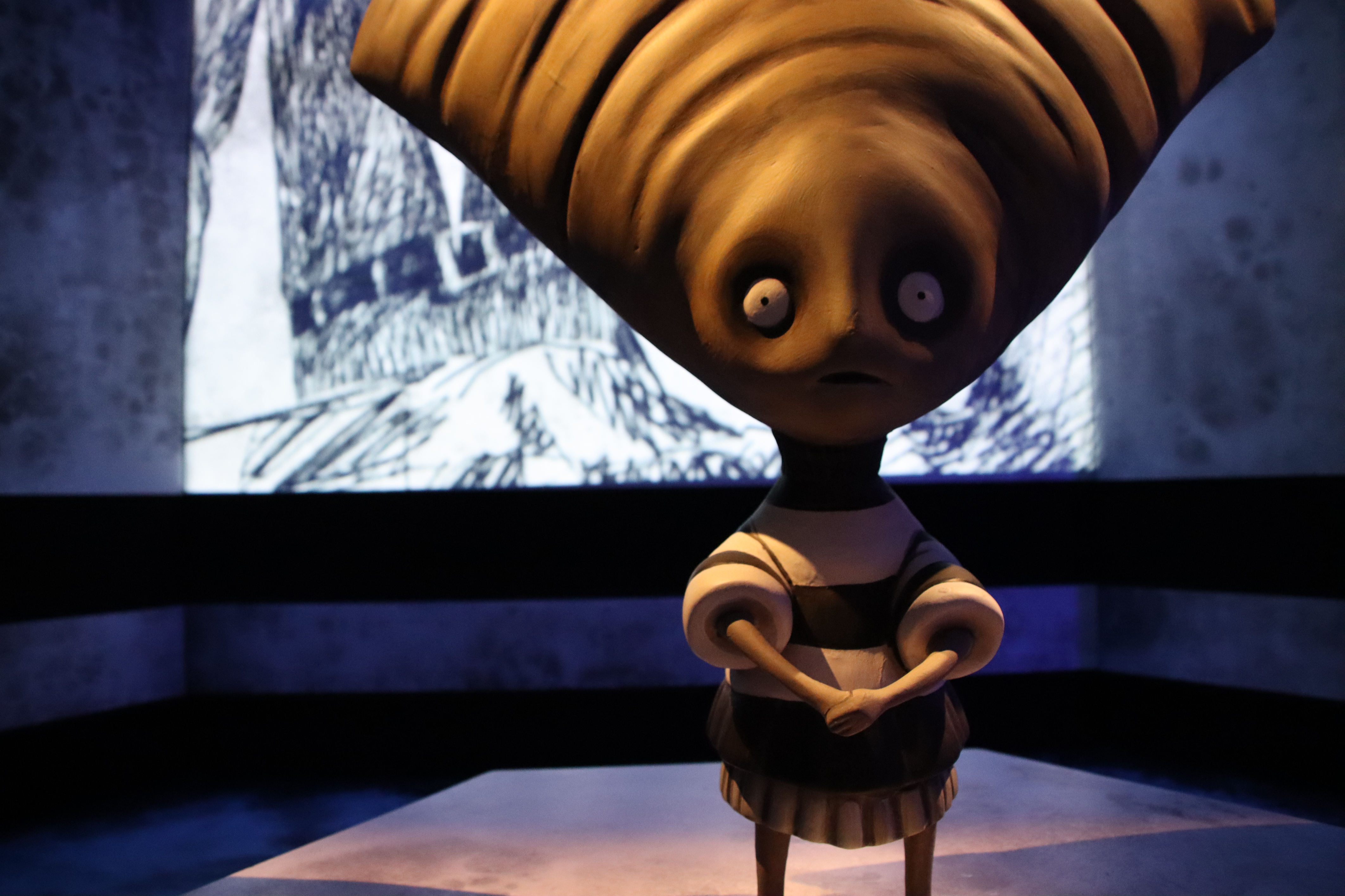 One of the figures featured in Tim Burton's Labyrinth, exhibited in Brussels