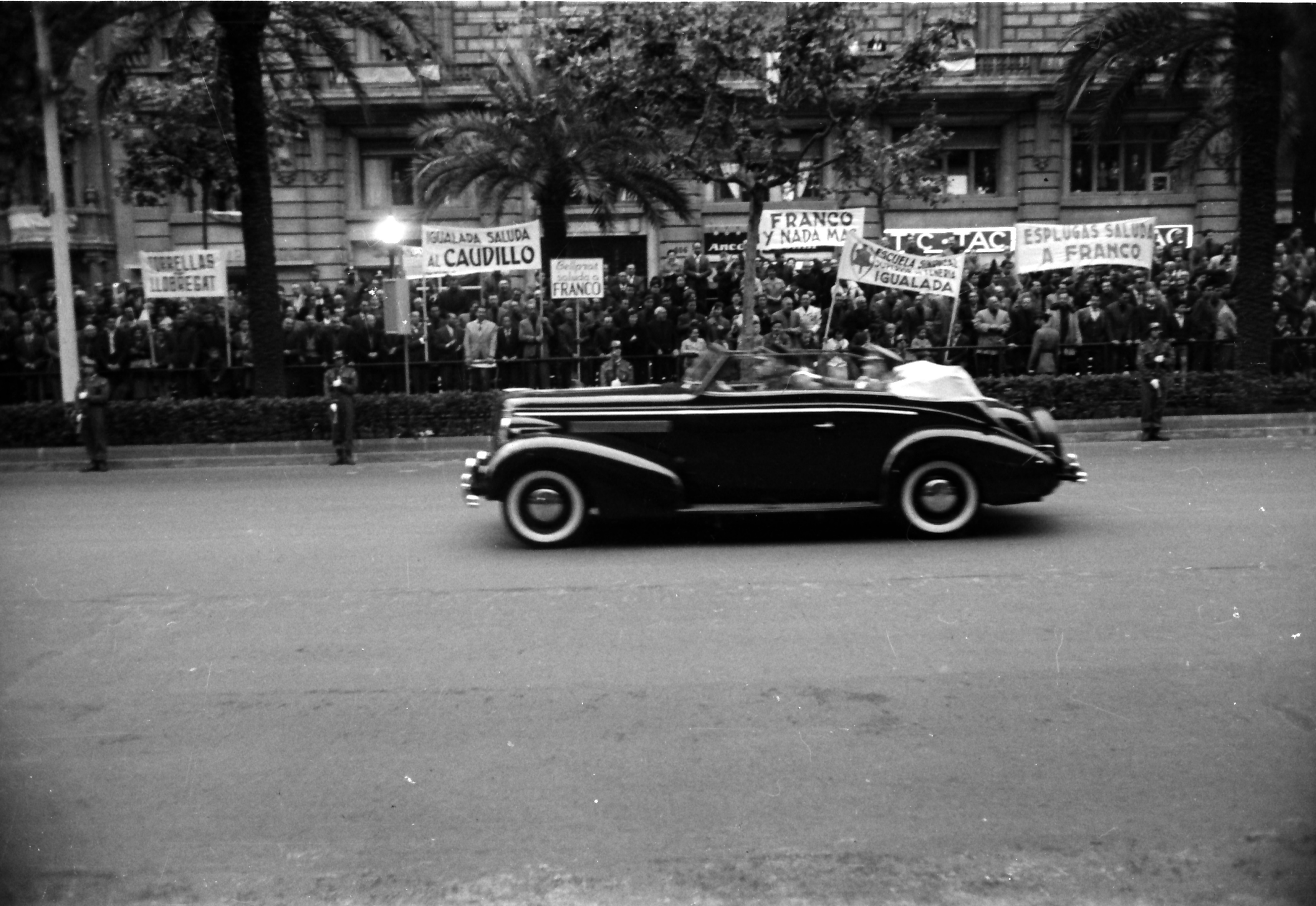 General Franco visits Barcelona, welcomed by various locals, 1960