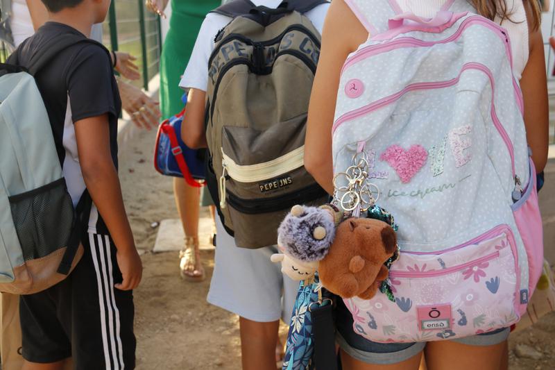 Children's schoolbags at the start of the new school year