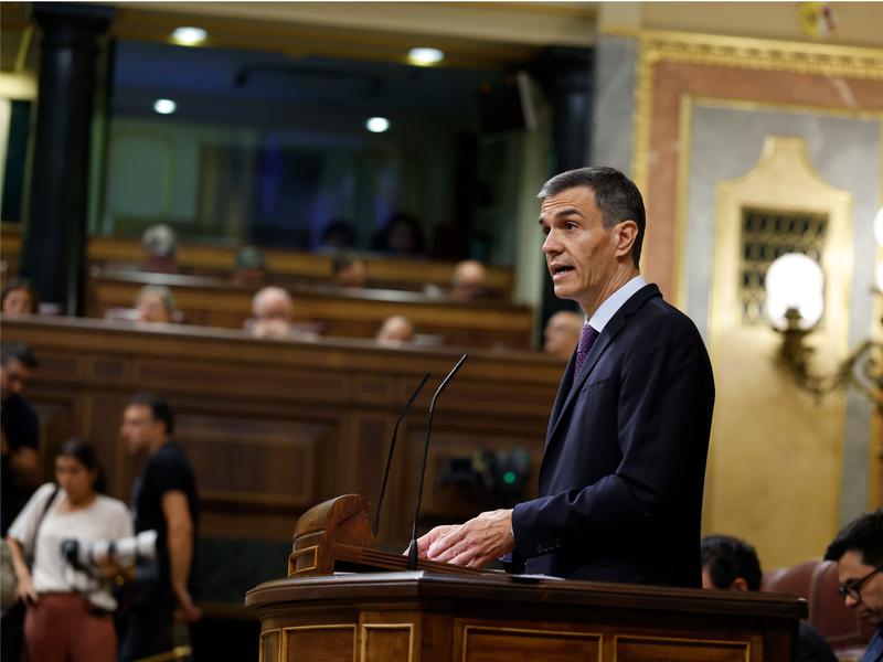 Spanish PM Pedro Sánchez delivers a speech in Congress on July 9