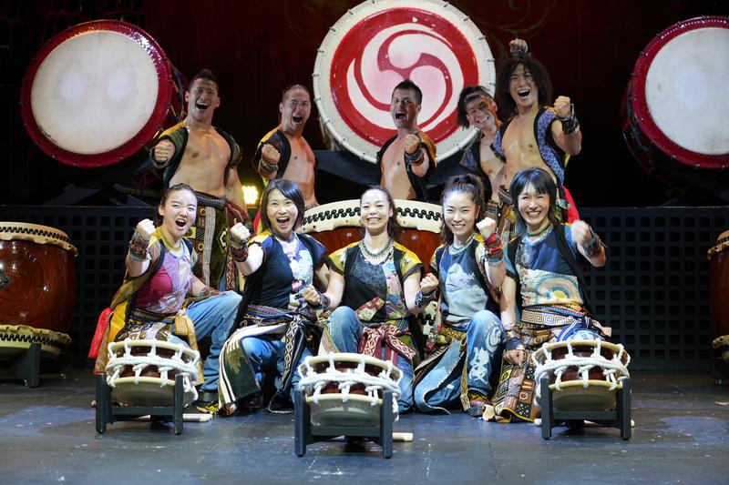 The Japanese traditional drum company Yamato during the presentation of the show 'Hinotori, Las alas del Fénix' at the Teater Apolo in Barcelona.