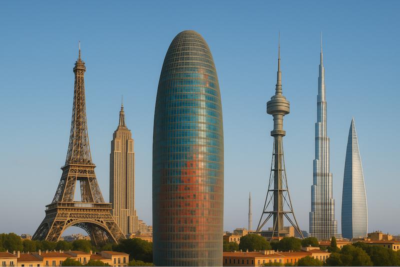 Fotomuntatge de la Torre Glories amb altres torres que forma part de la World Federation of Great Towers