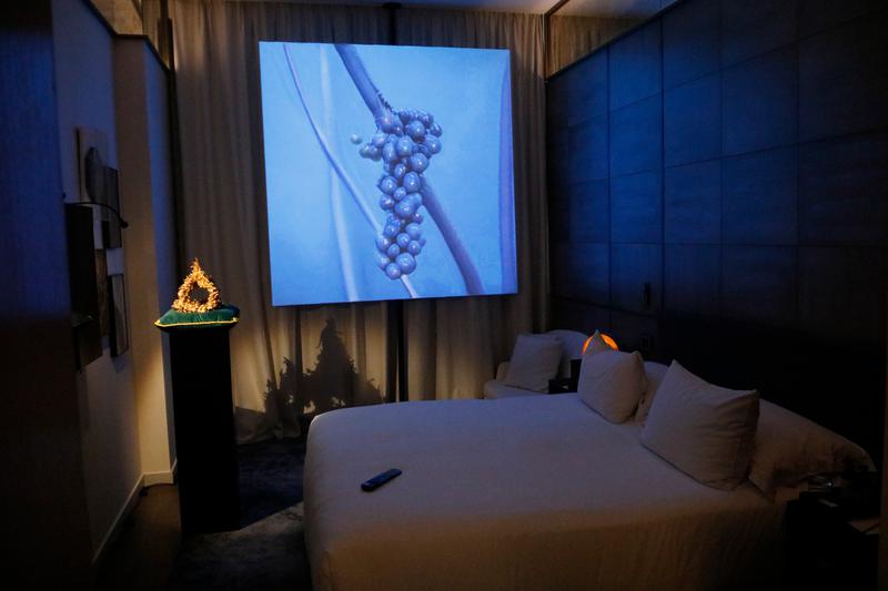 Video art on show in one of the bedrooms at Almanac Barcelona as part of Loop Fair