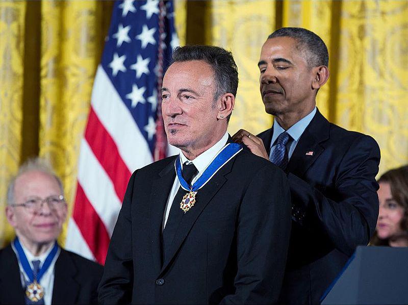 Bruce Springsteen receiving the Presidential Medal of Freedom from Barack Obama in 2016