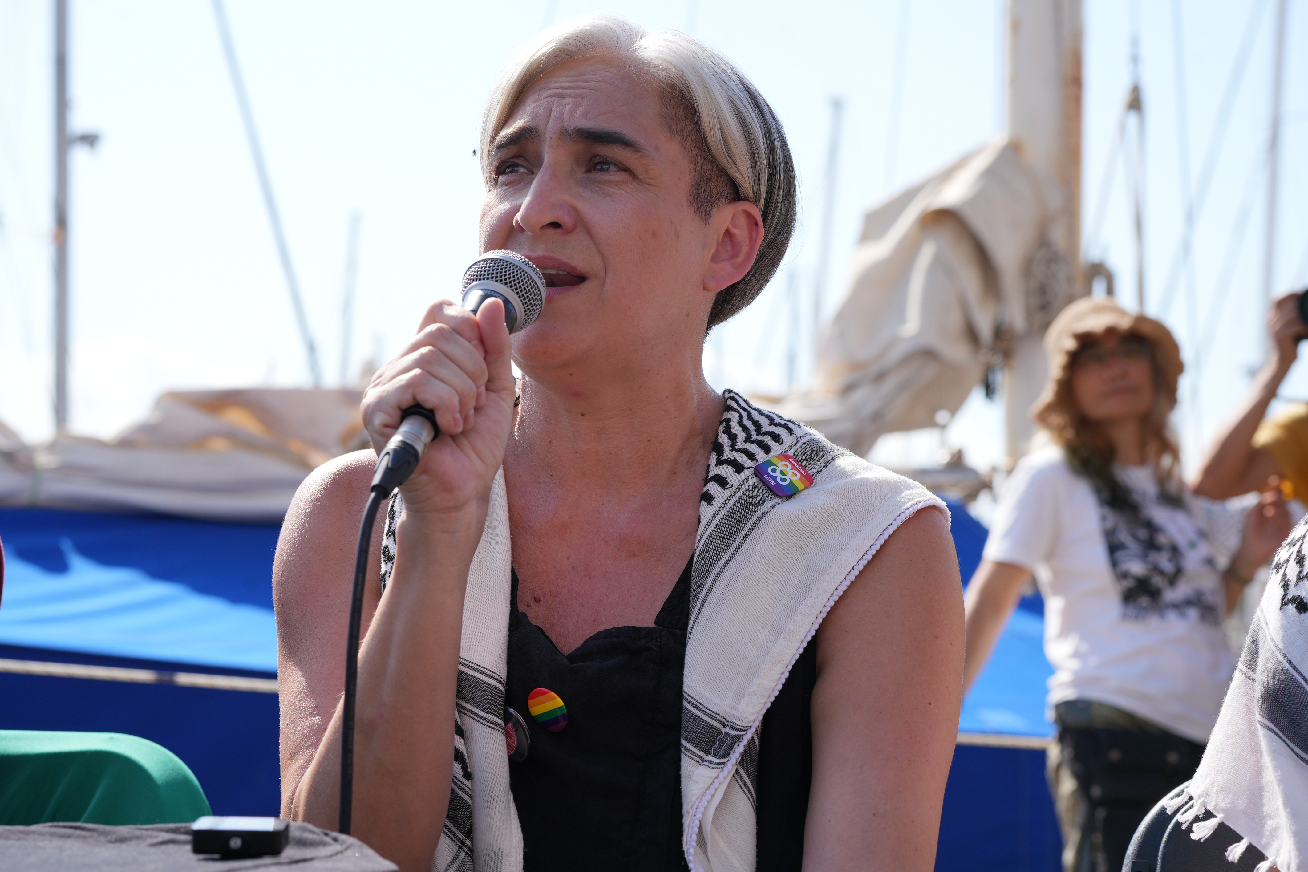 Former Barcelona mayor Ada Colau pictured ahead of departing Barcelona for Gaza with the Global Sumud Flotilla