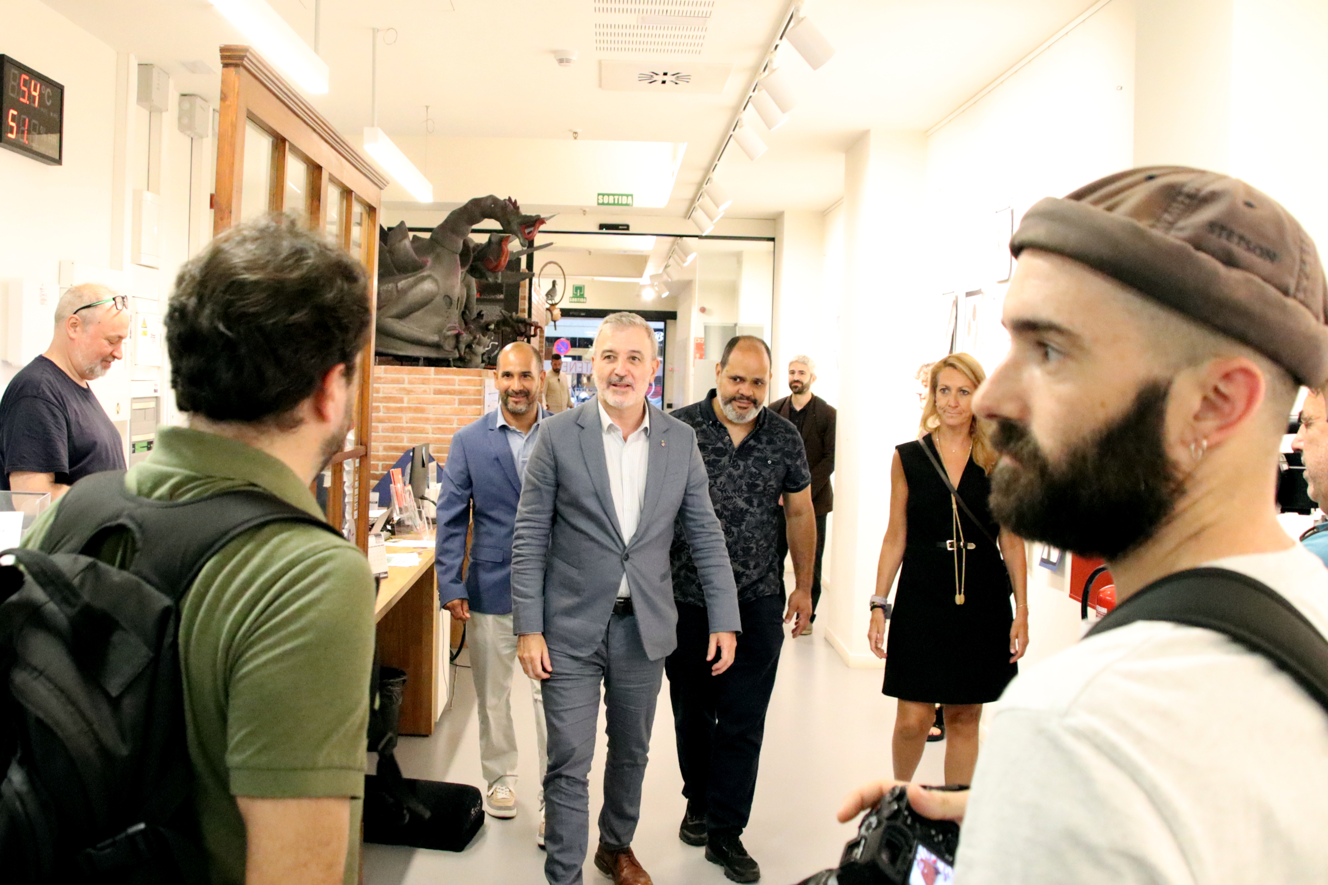 Barcelona Mayor Jaume Collboni and Deputy Mayor Maria Eugènia Gay arrive for a meeting with Venezuelan community organisations at the Ateneu El Poblet community centre in Barcelona.