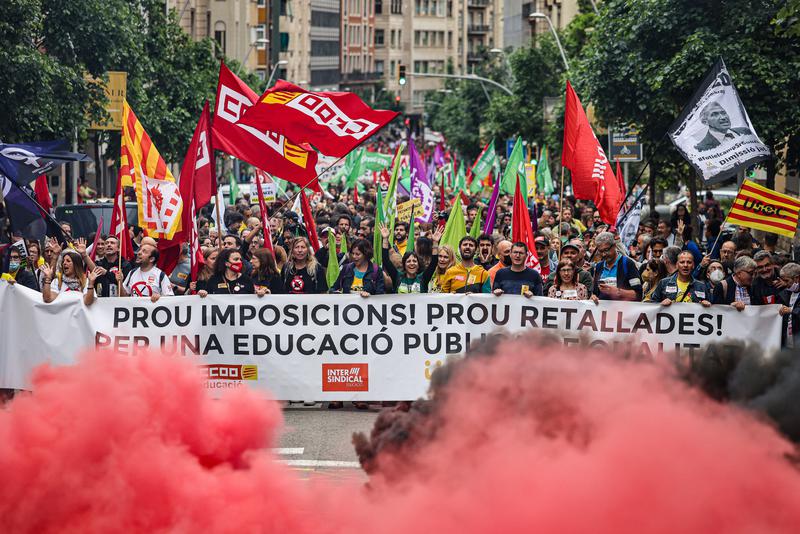 Teachers and students taking part in an education strike in Barcelona in May 2022