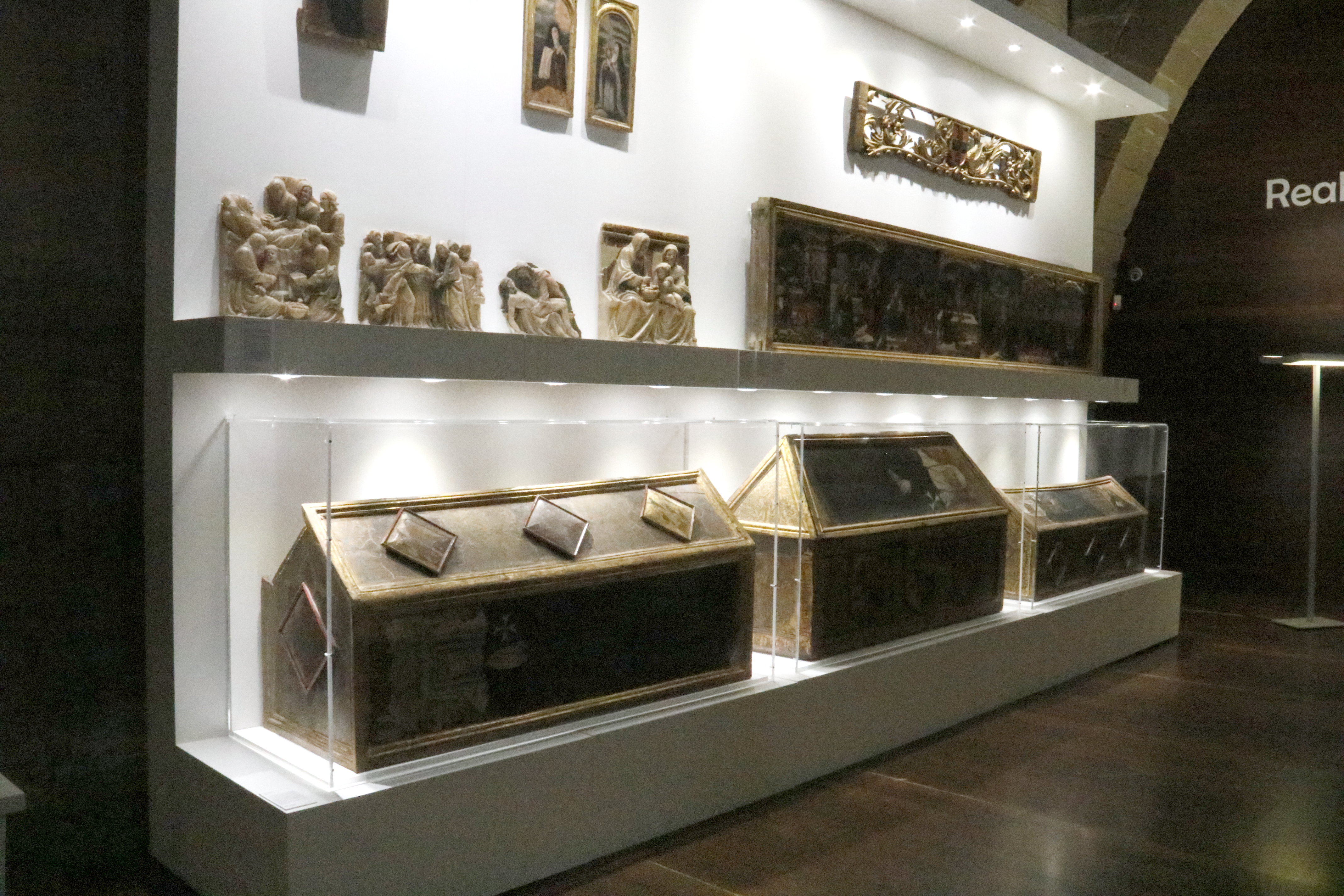 Sarcophagi of the Sixena nuns on display in the Sixena monastery, Aragon, February 2022