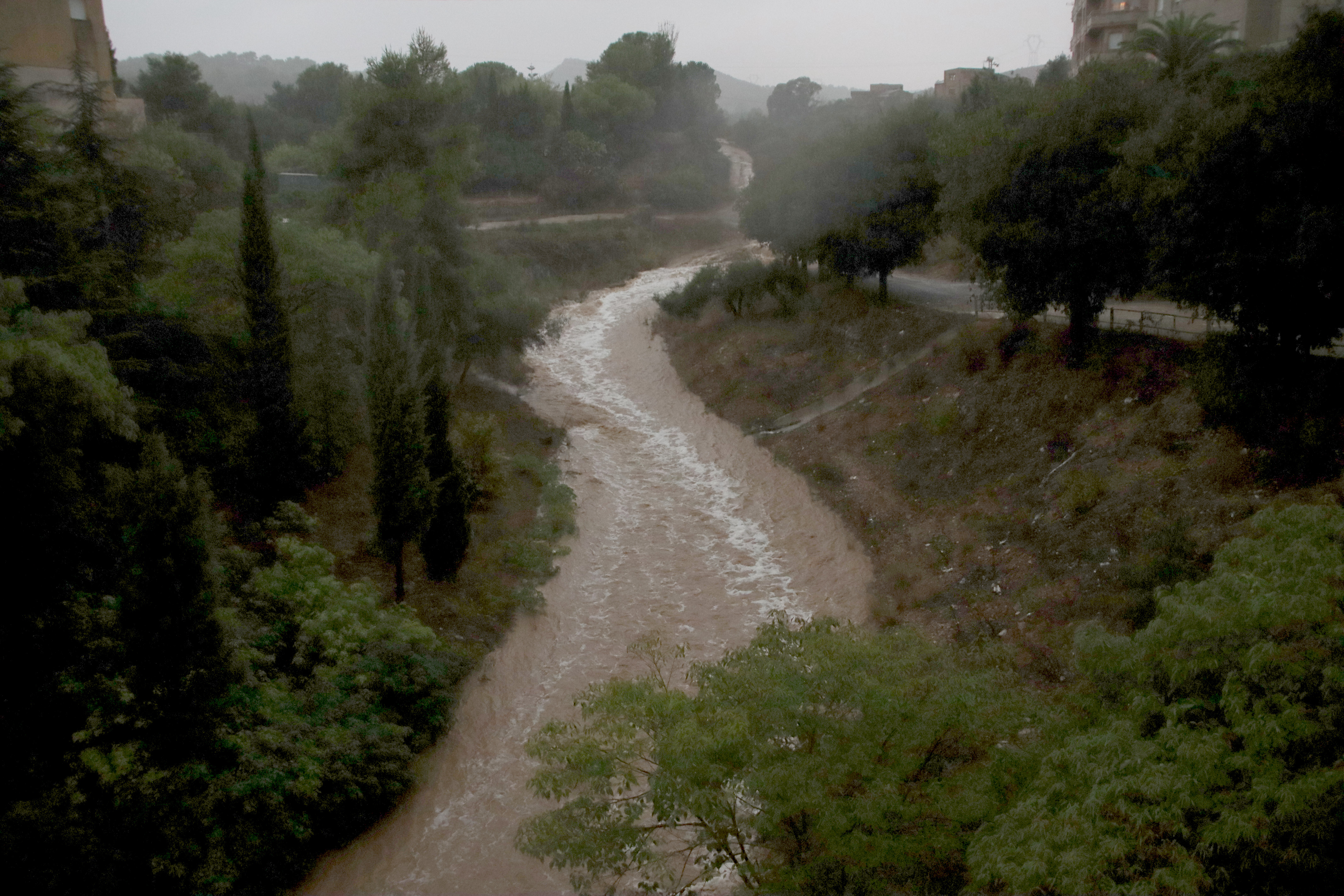 One of the ravines in El Perelló, rushing down heavy with water.