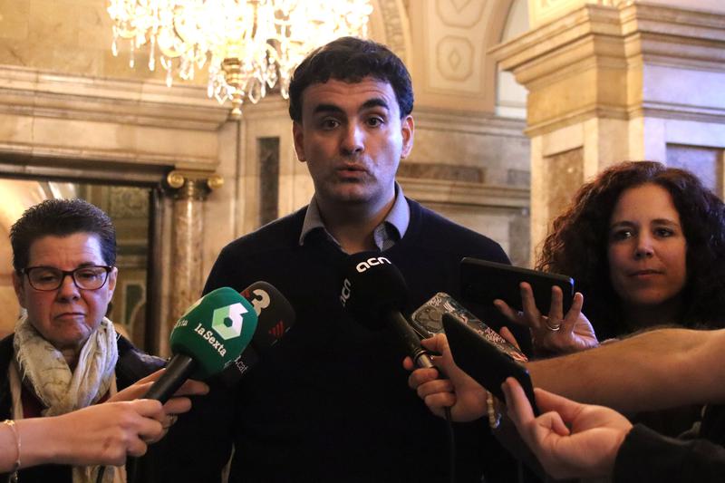 Miguel Hurtado, victim of child sexual abuse, addressing media in Parliament