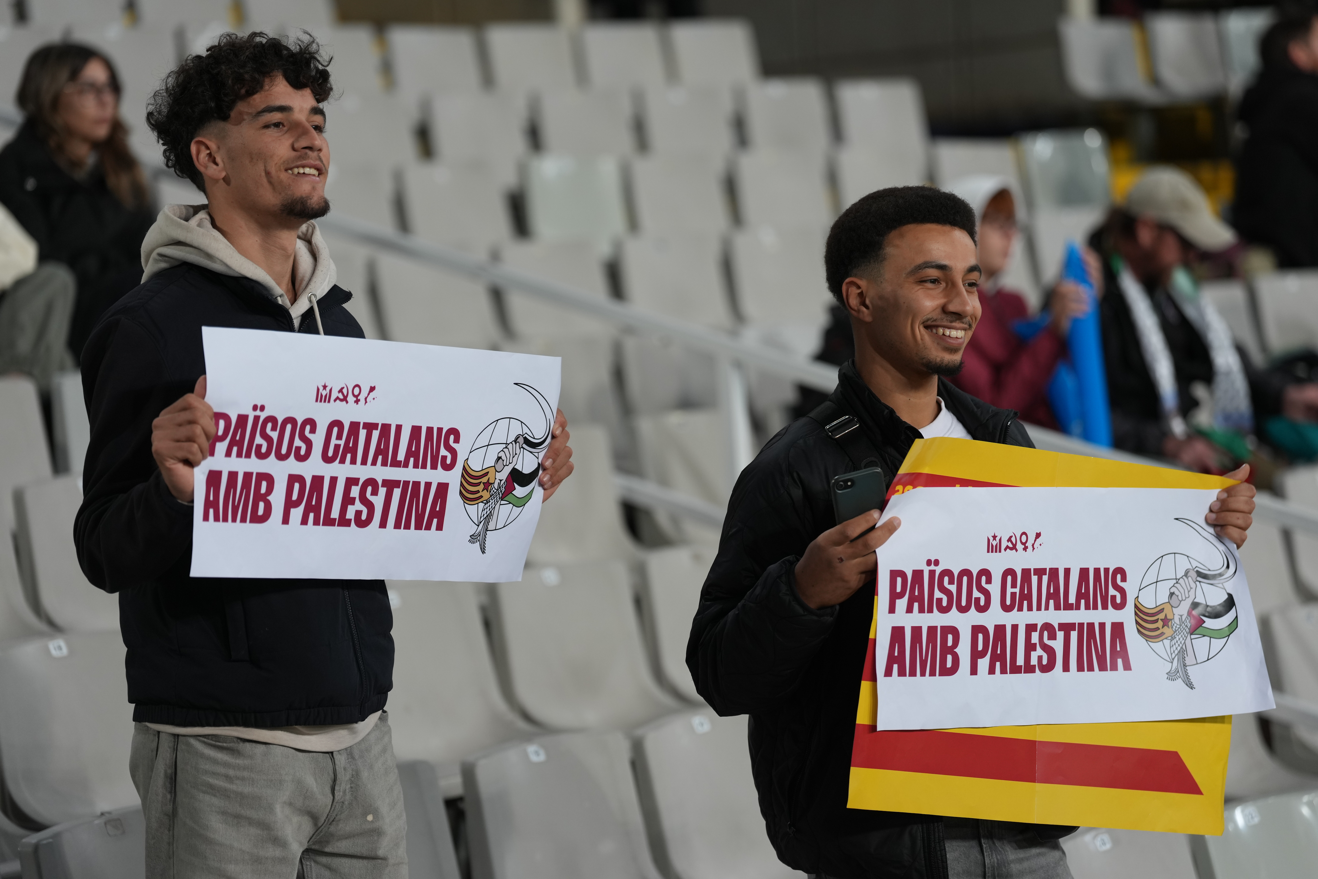 Fans at Barcelona’s Olympic Stadium for the Catalonia vs Palestine friendly