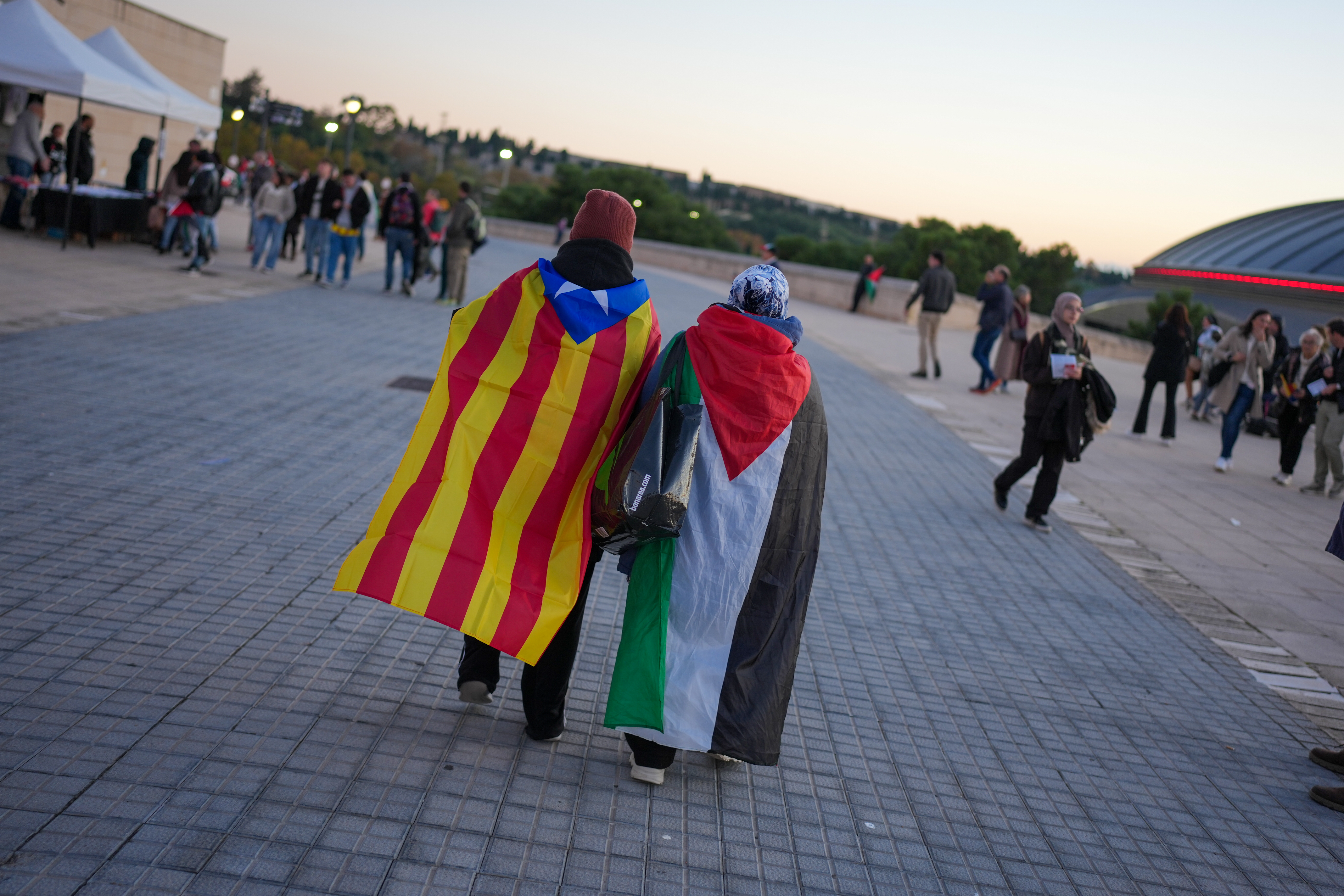 Fans at the gates of Barcelona’s Olympic Stadium for the Catalonia vs Palestine friendly