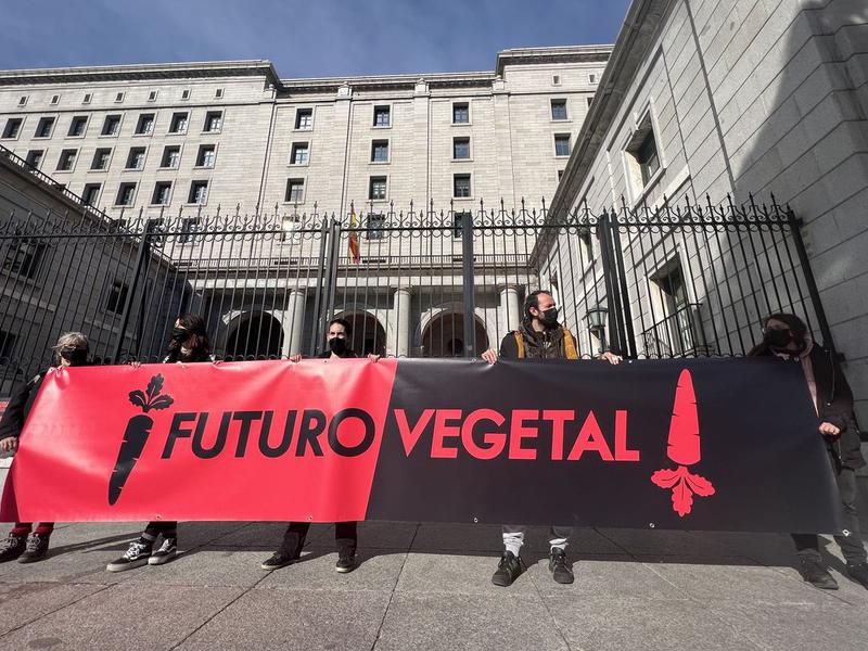 A protest action from Futuro Vegetal targeting Spain's Ministry for Ecological Transition