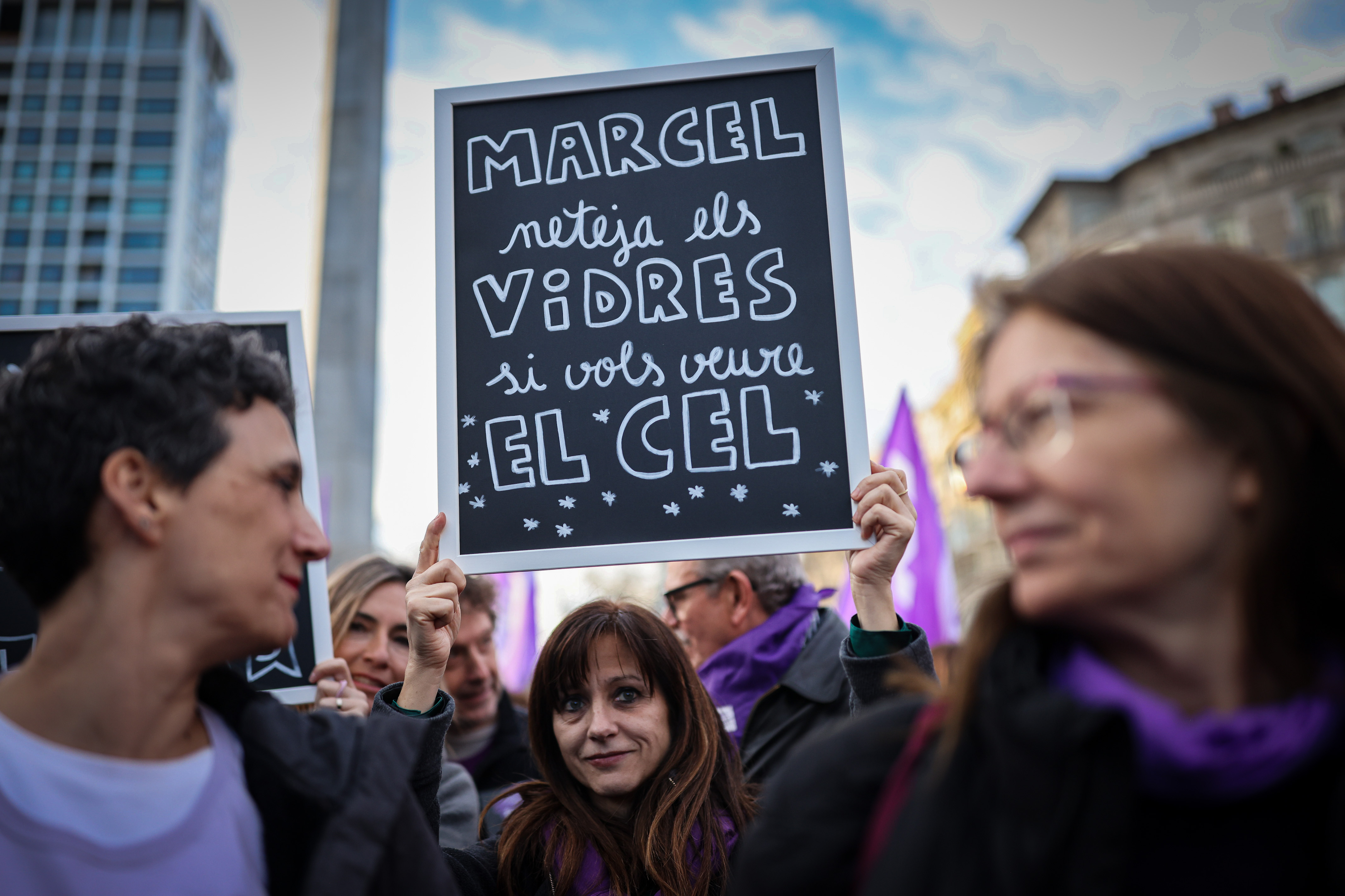 A poster during a march on International Women's Day on March 8, 2024 in Barcelona