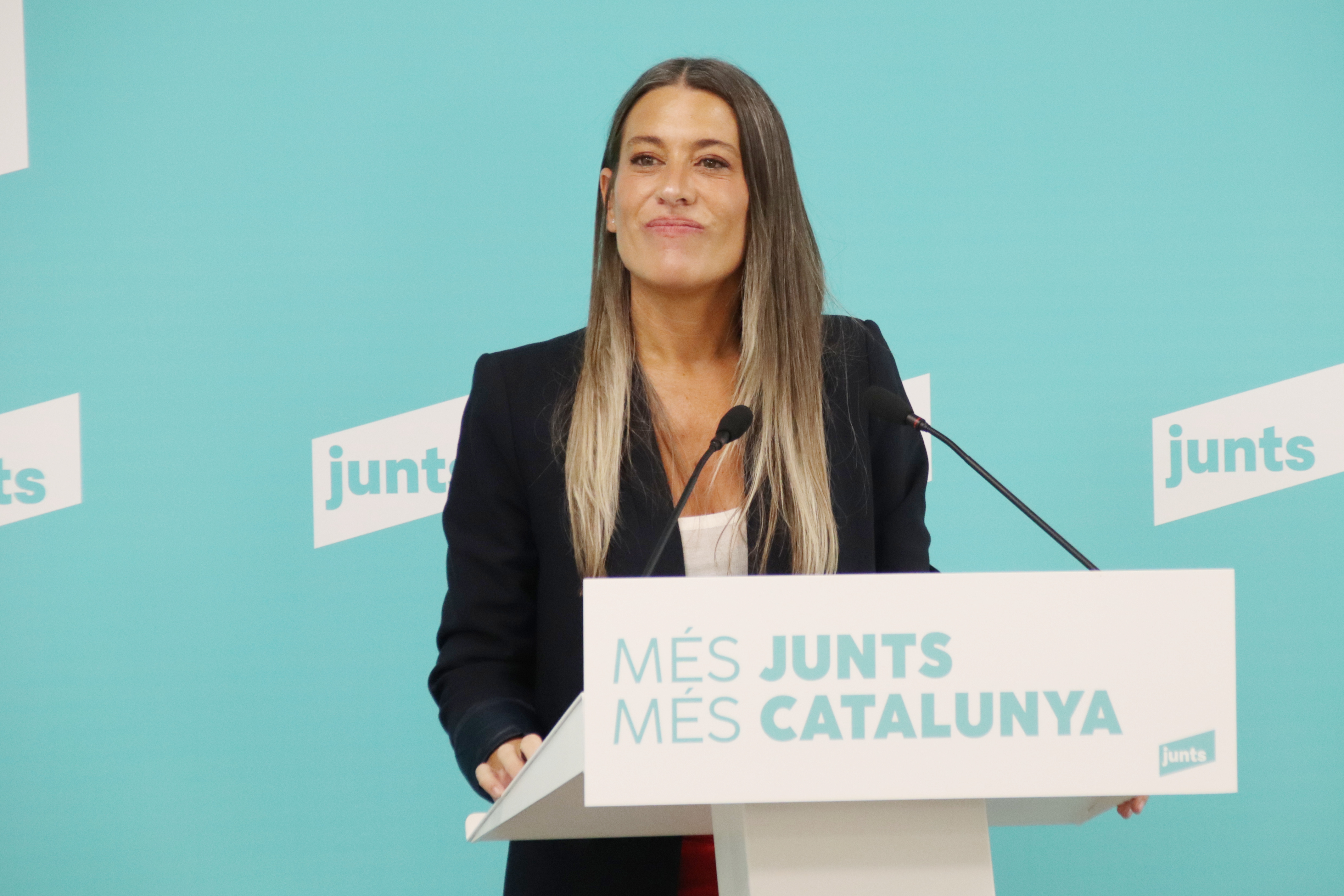 Junts leader in Congress, Míriam Nogueras, before a press conference at the party headquarters