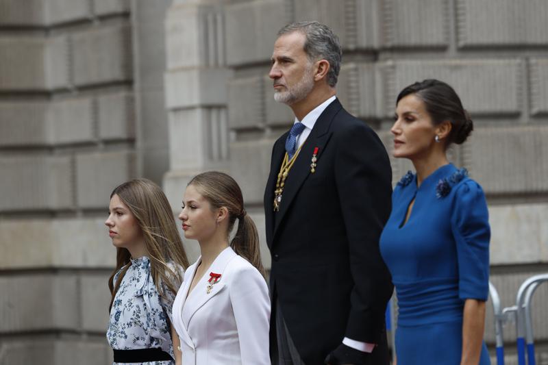 Princess Sofia, Princess Leonor, King Felipe VI and Queen Letizia during the ceremony on October 31, 2023