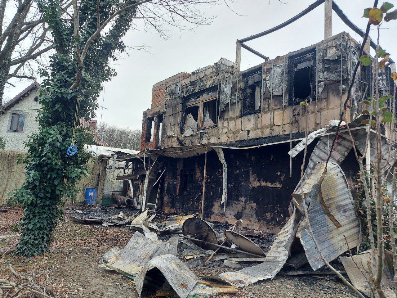 Andrei Paniushkin's house in the Krasnodar area of Russia after it was burned