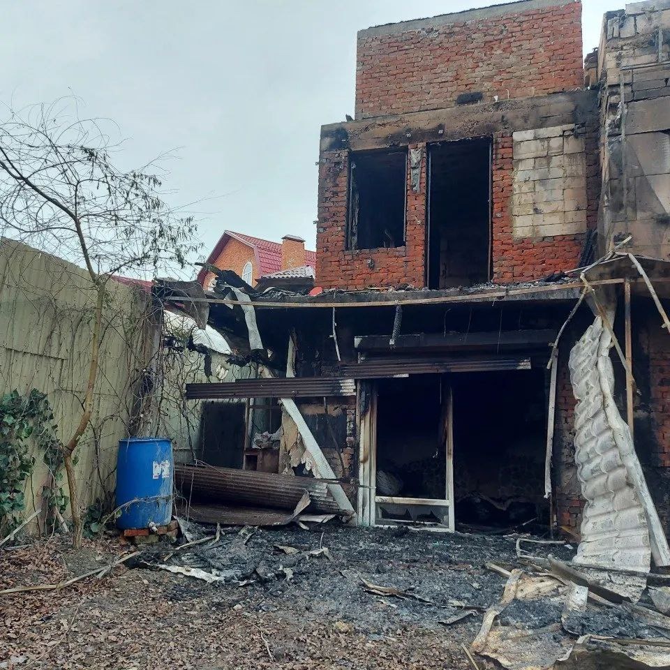 Andrei Paniushkin's house in the Krasnodar area of Russia after it was burned