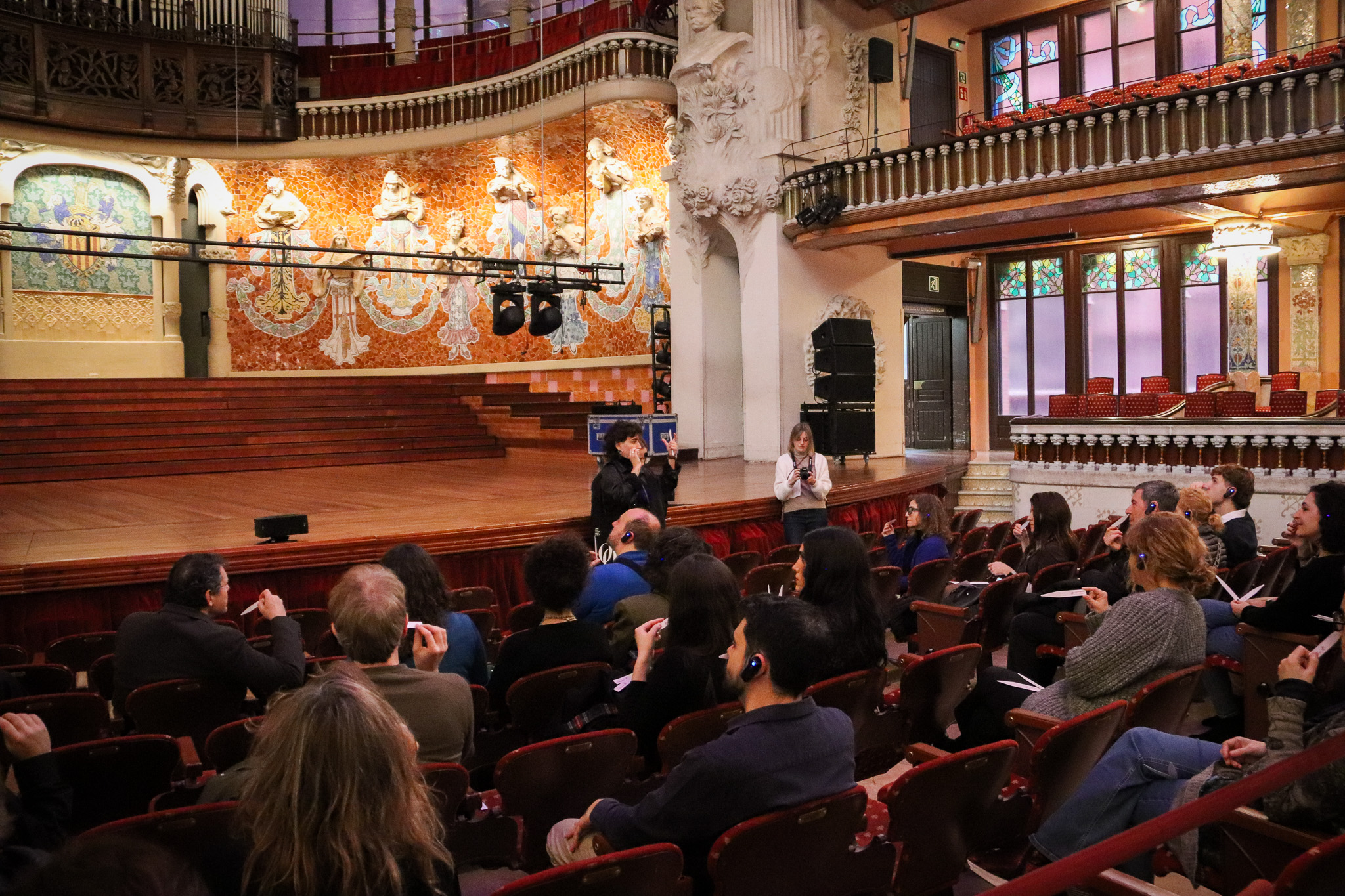 Visitors smelling the scent of a ''packed theater''