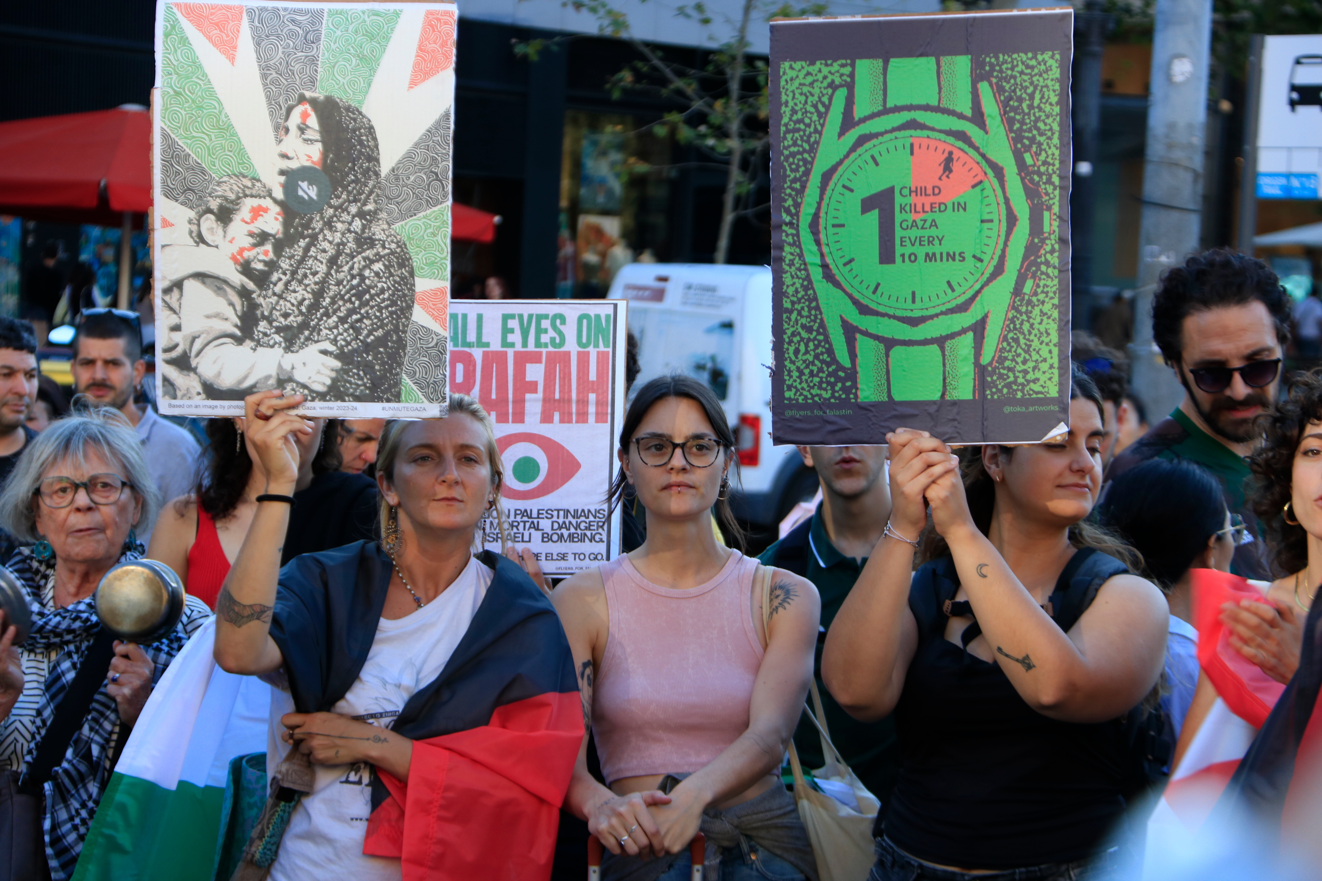 Some of the pro-Palestine demonstrators at Plaça d'Universitat on June 13, 2024