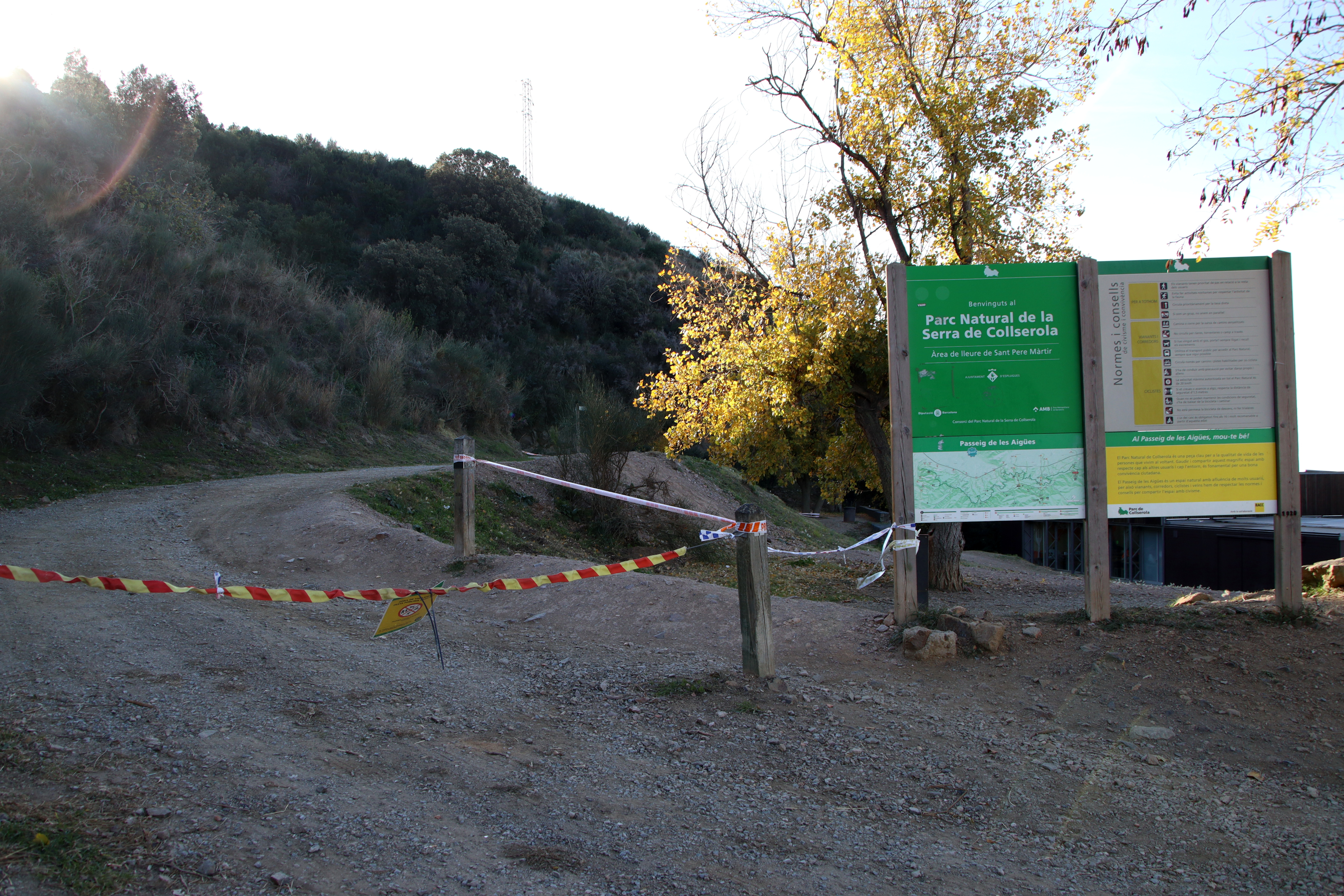 Closed entrance to Collserola Natural Park, restricted due to African swine fever