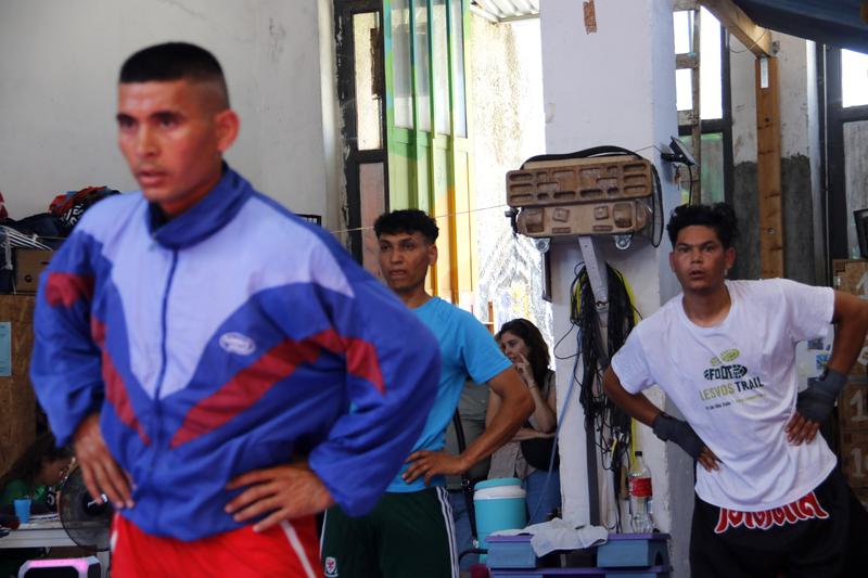 Refugees training at the Yoga&Sports gym in Kara Tepe camp, Greece