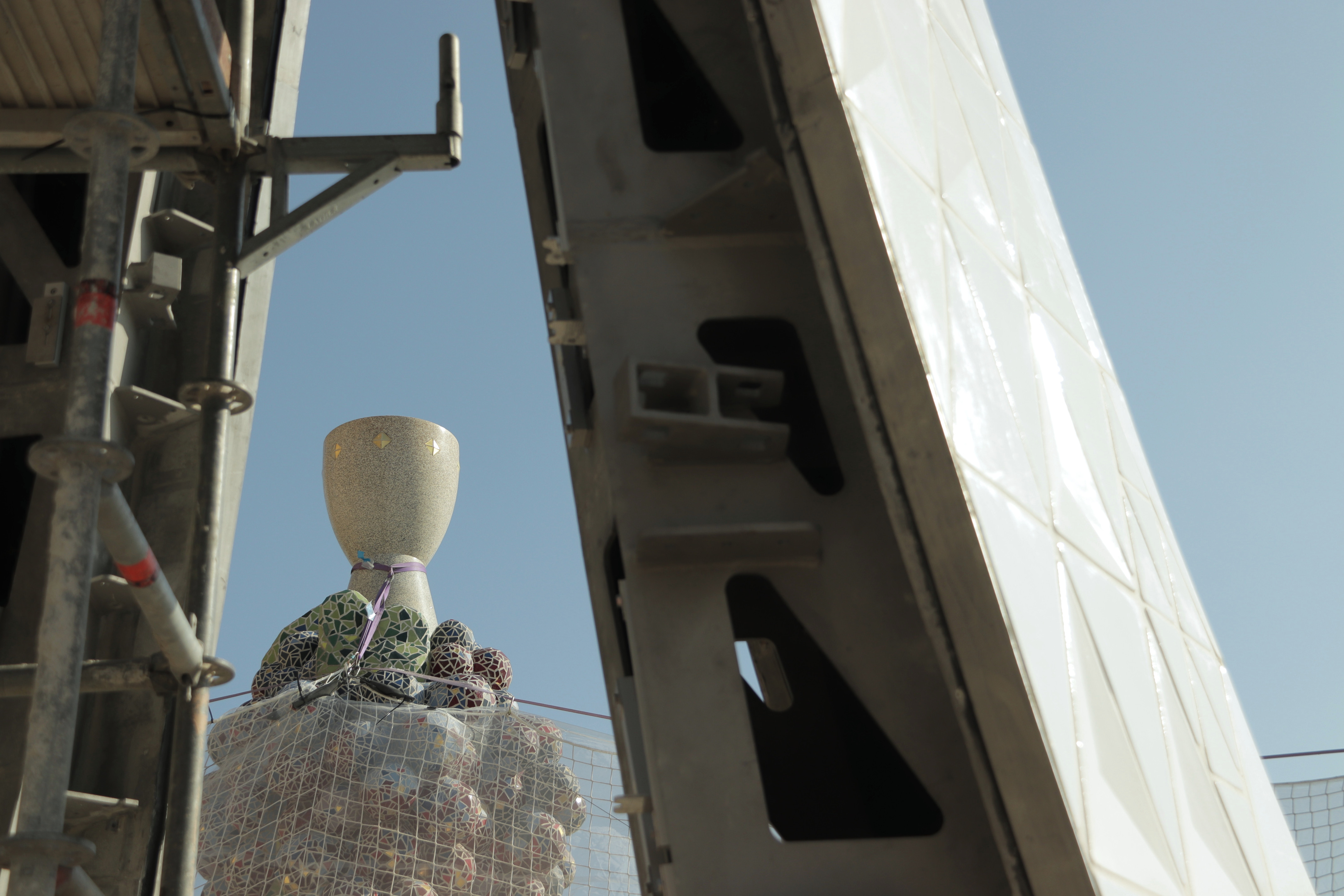 Detail of the interior of the bottom part of the cross that will be placed on the Tower of Jesus Christ of the Sagrada Família