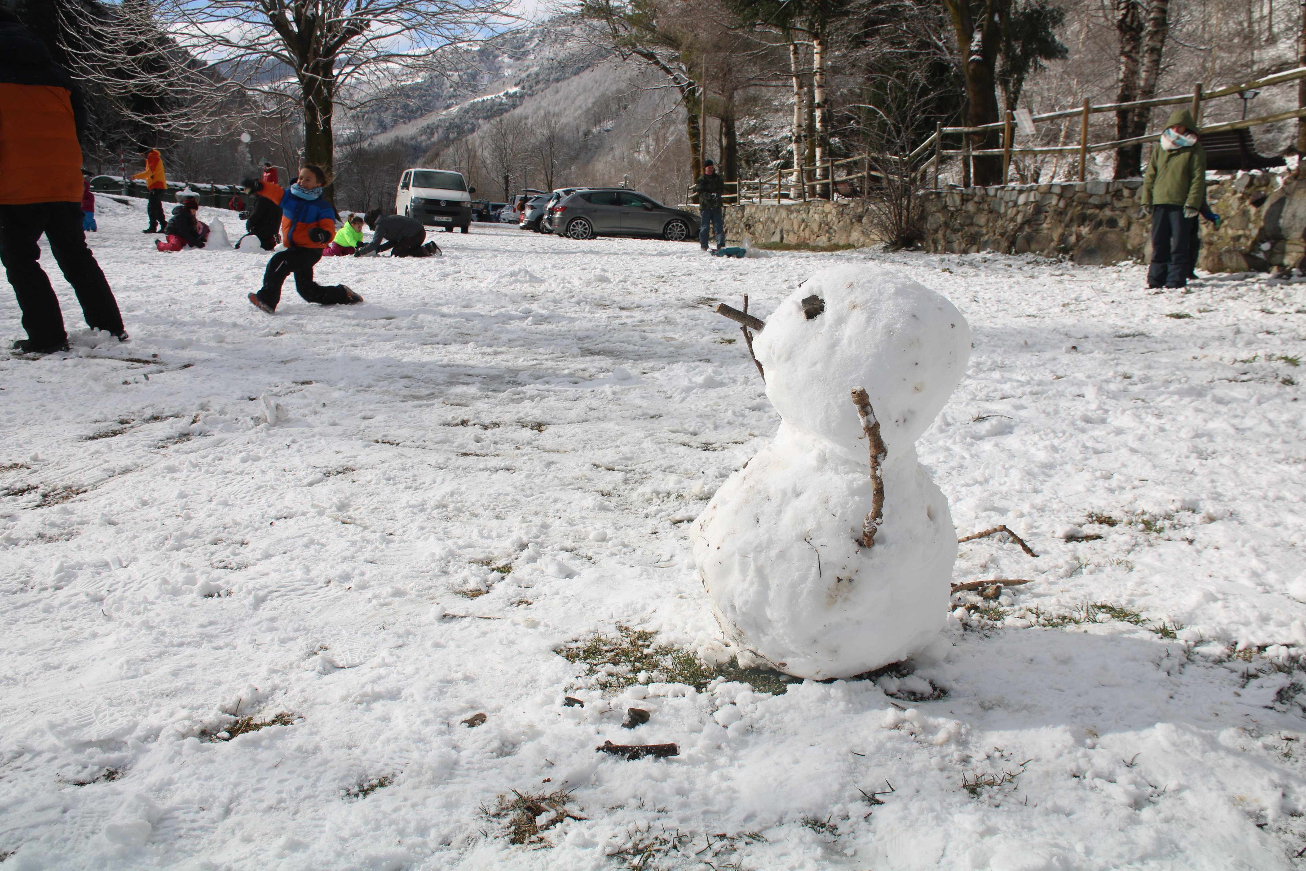 A snowman after a snowfall in the town of Setcases in the Pyrenees on February 8, 2025