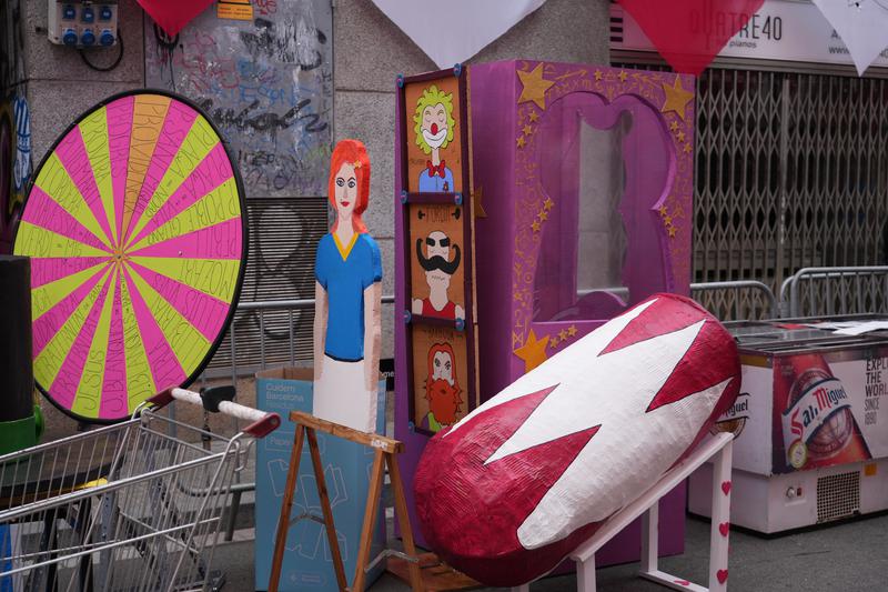 Various props and decorations made on Carrer de la Providència for the 'festes de Gràcia'