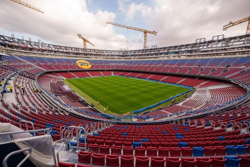 FC Barcelona's Spotify Camp Nou with several cranes during construction in September 2025