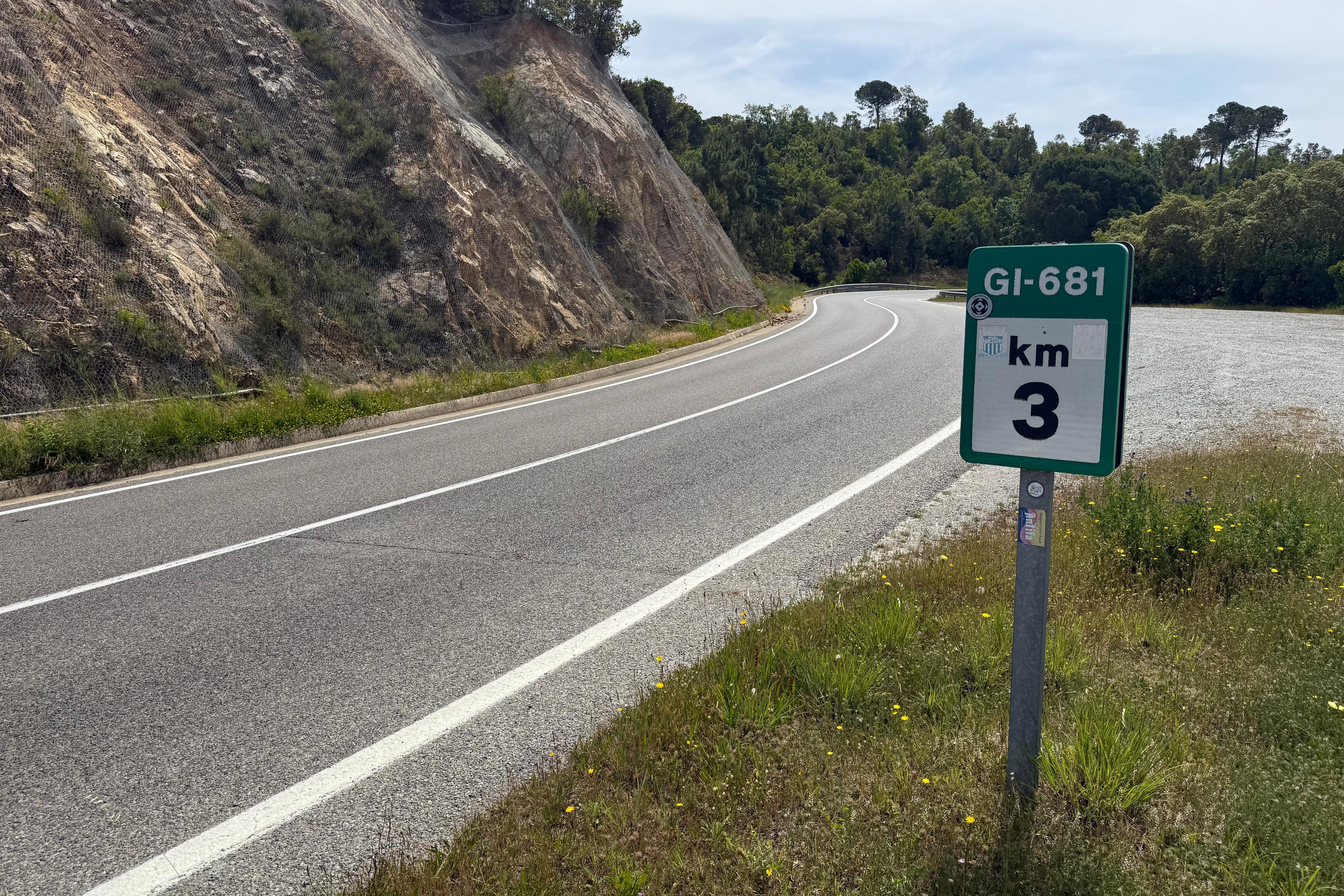 The Gi-681 road from Llagostera to Tossa de Mar