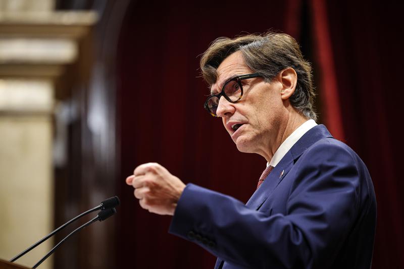 Leader of the Catalan Socialists, Salvador Illa, speaks in parliament