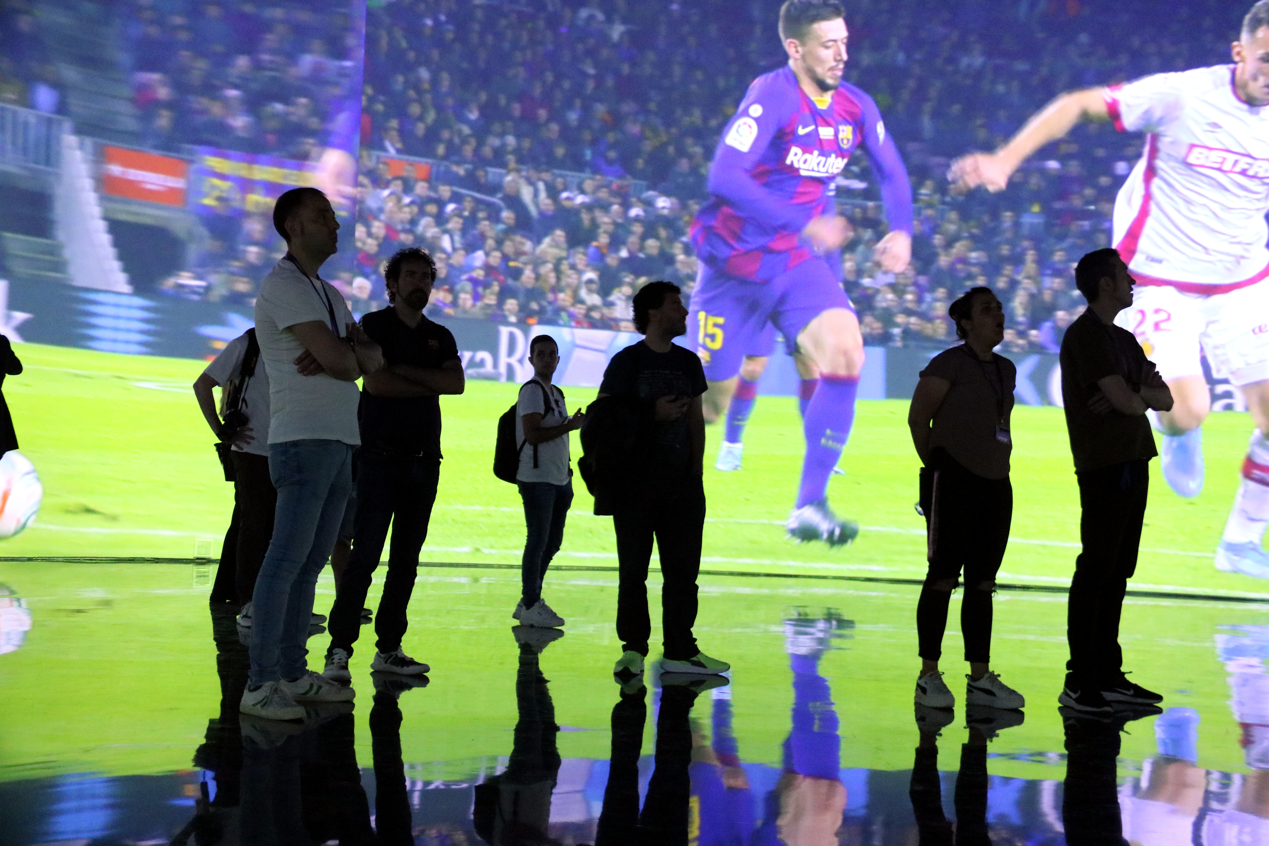 Some FC Barcelona temporary museum visitors discover the new immersive experience on June 6, 2023