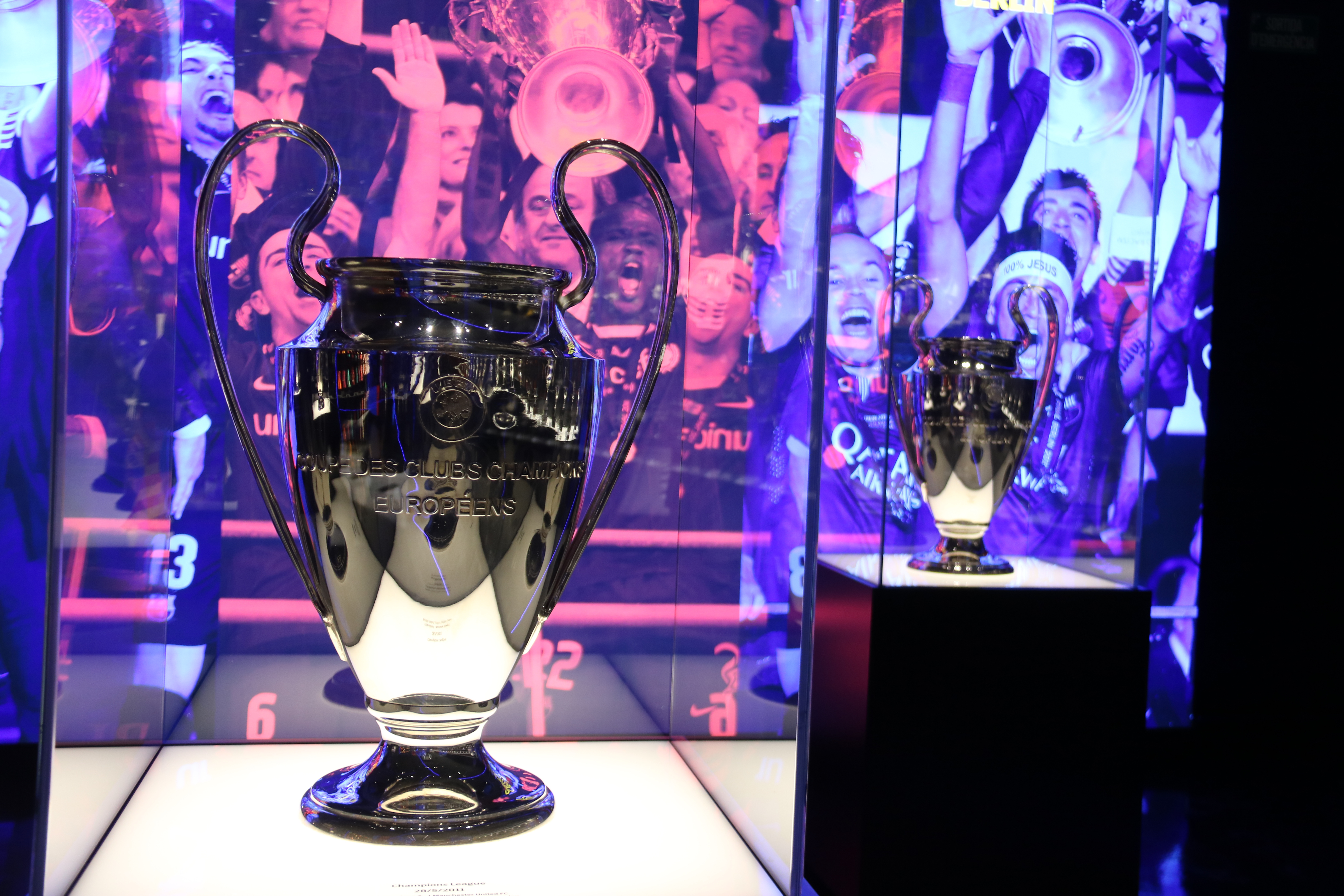 FC Barcelona's two UEFA Champions League trophies in the museum