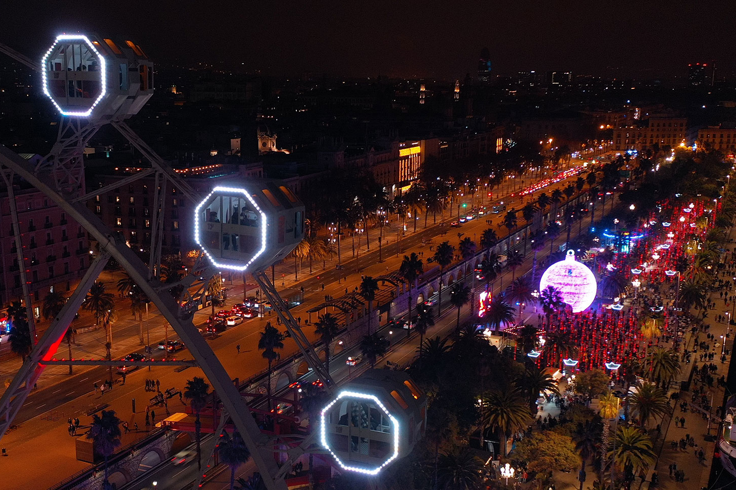 Aerial view of the port of Barcelona during Christmas 2023.